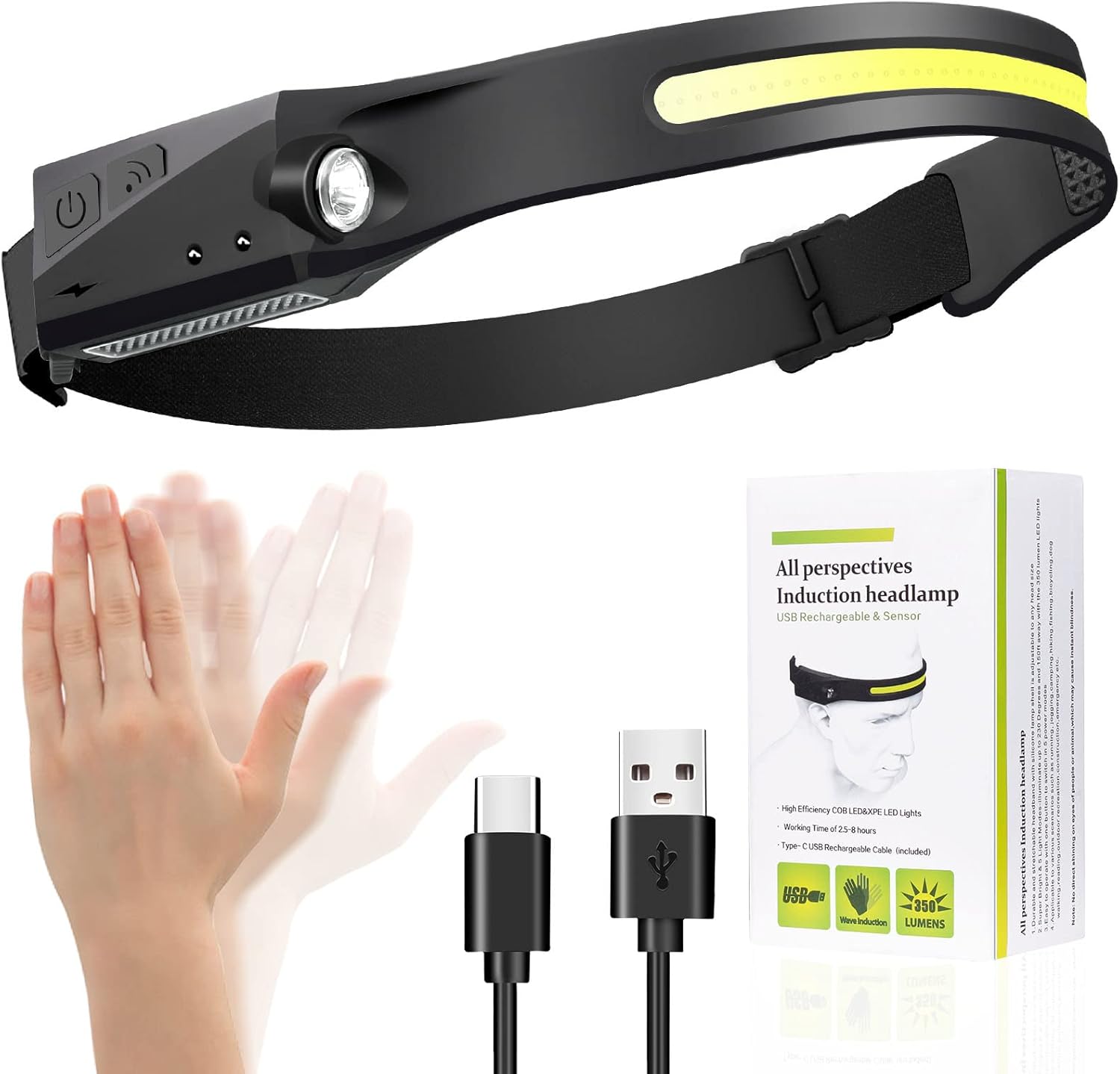 Charged with 1200 Lumen Brightness LED Headlamp for Camping More