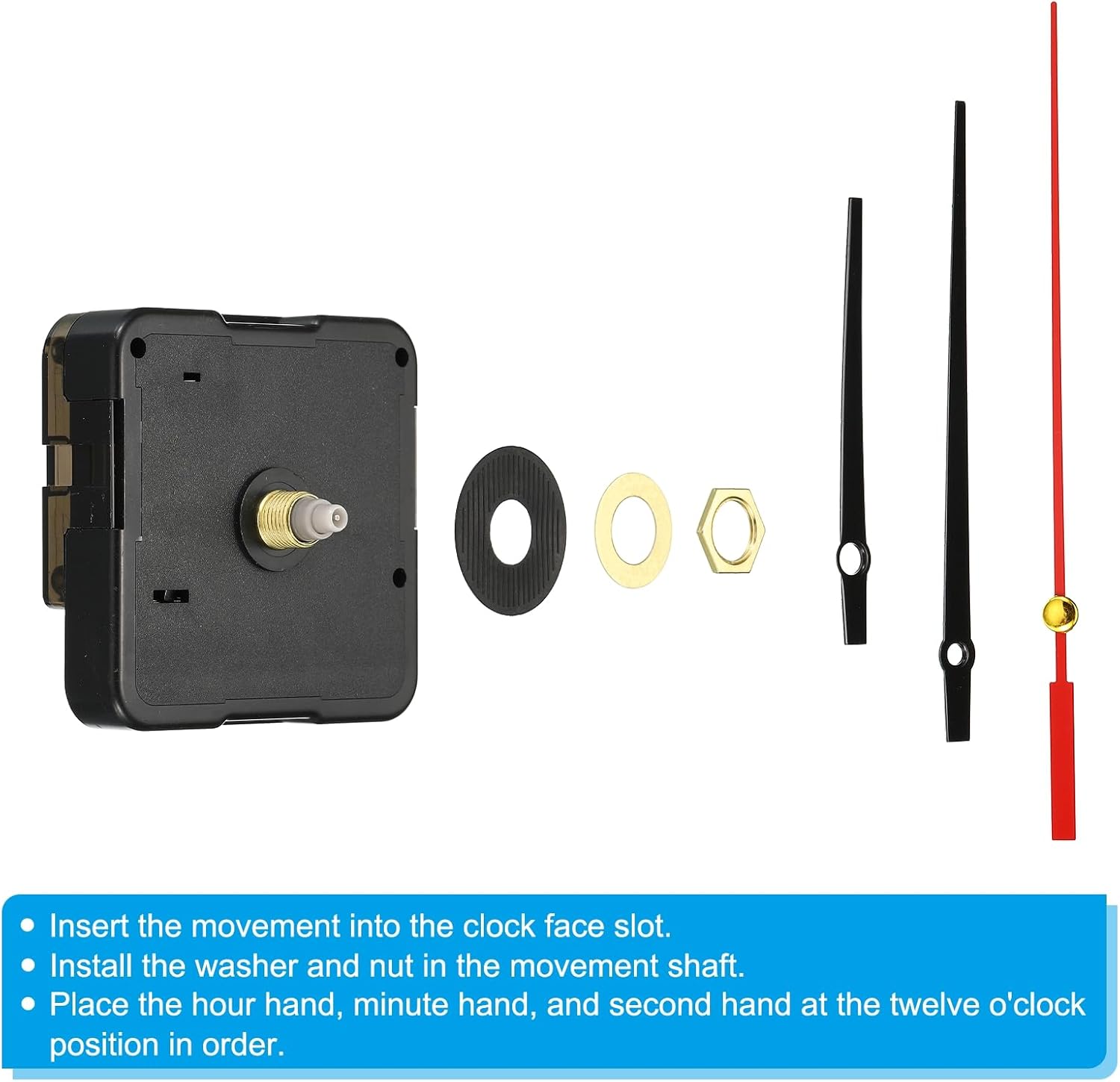 PATIKIL Battery-Operated Clock Mechanism Kit Black Red