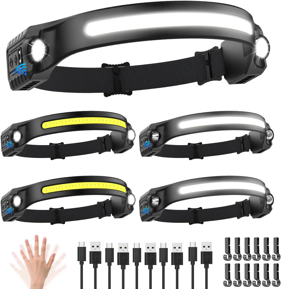 ZioeYiue Rechargeable Headlamp 5-Pack Perfect for Hiking and Outdoor Activities