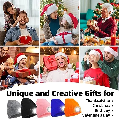 Stylish Unisex LED Night Light Beanie Hat with Rechargeable Headlamp for Dad