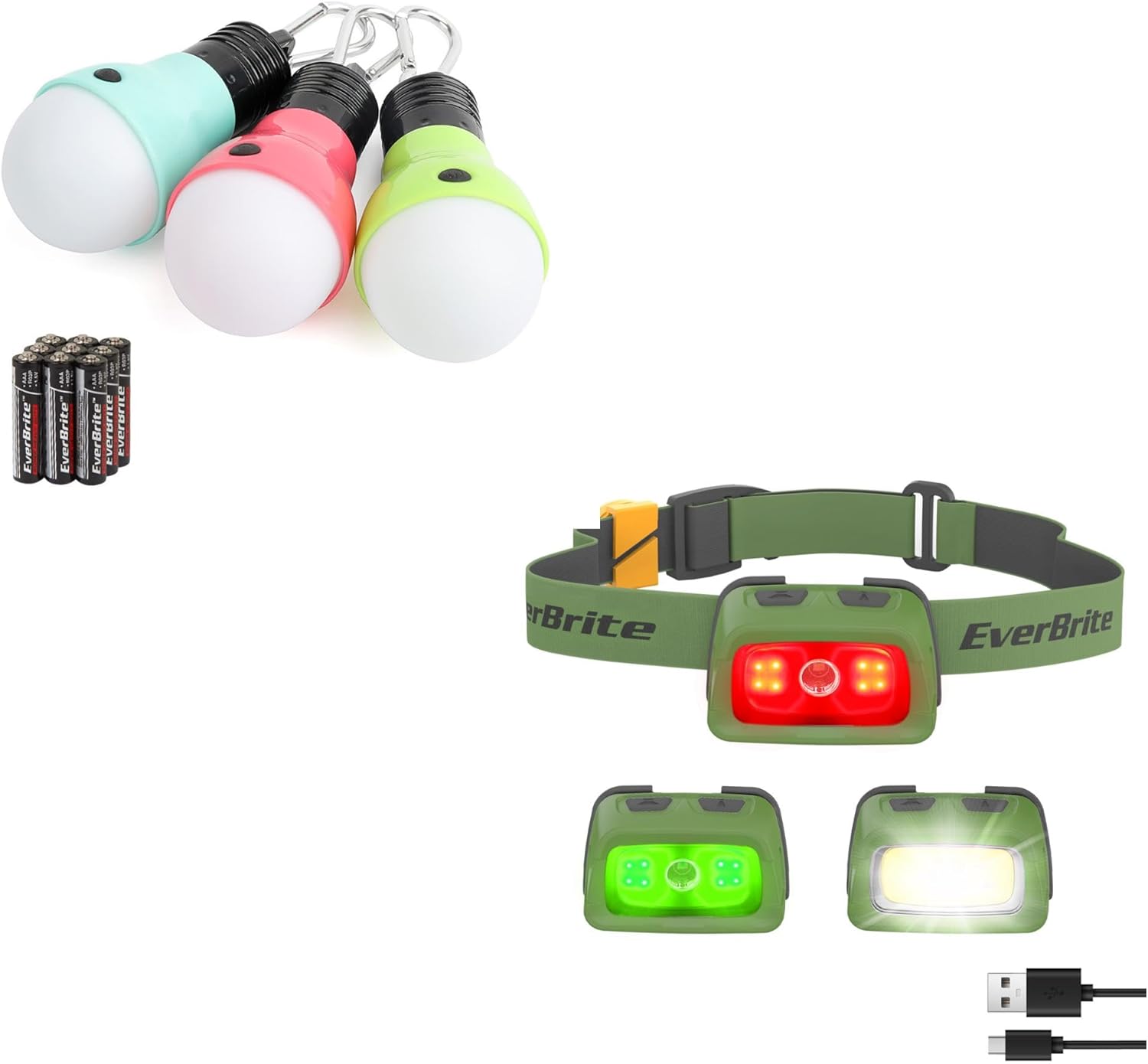3-Pack Camping Lights and Rechargeable Headlamp