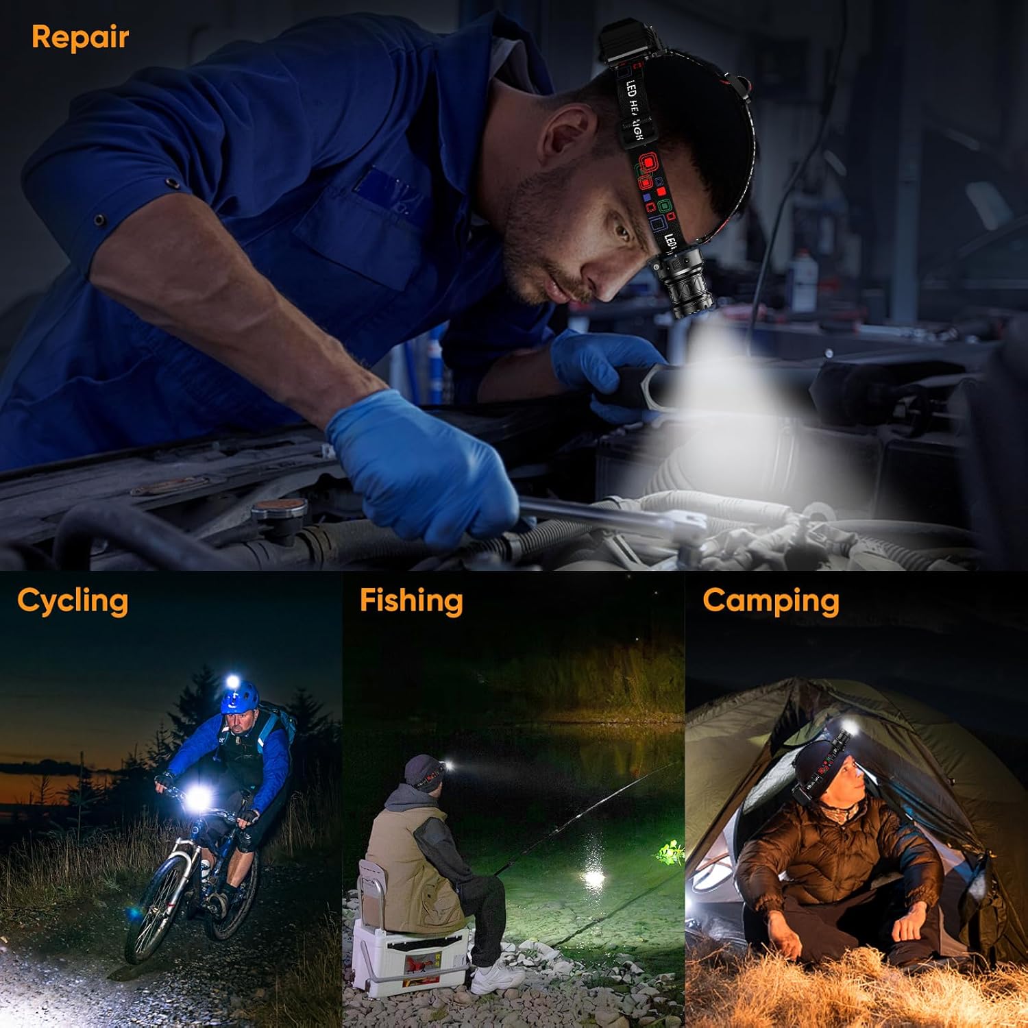 Reliable Motion Sensor Headlamp with 990000 LM Light 9 Modes IPX7 Waterproof