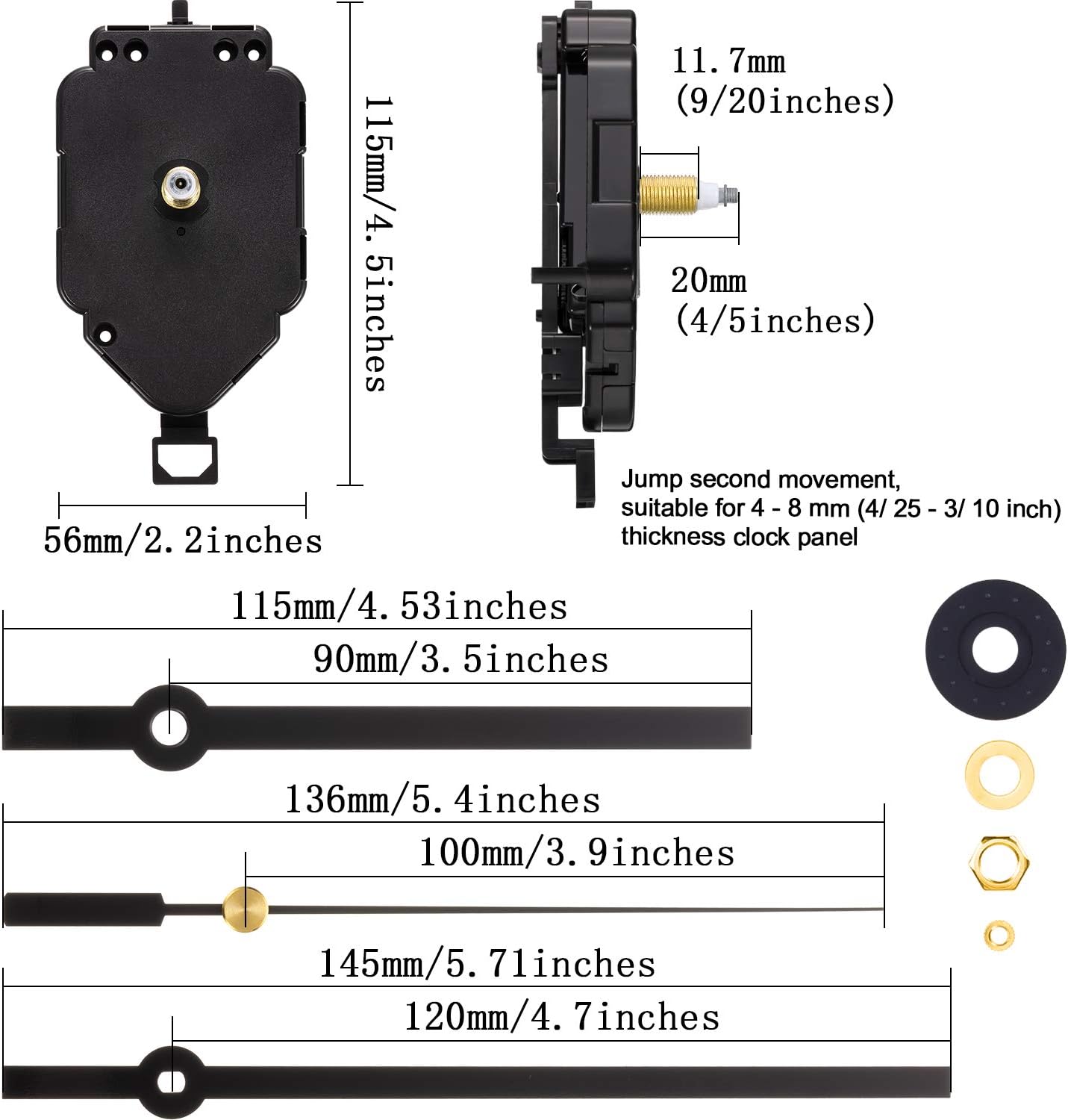 Gejoy Clock Mechanism Kit - Long Shaft Replacement