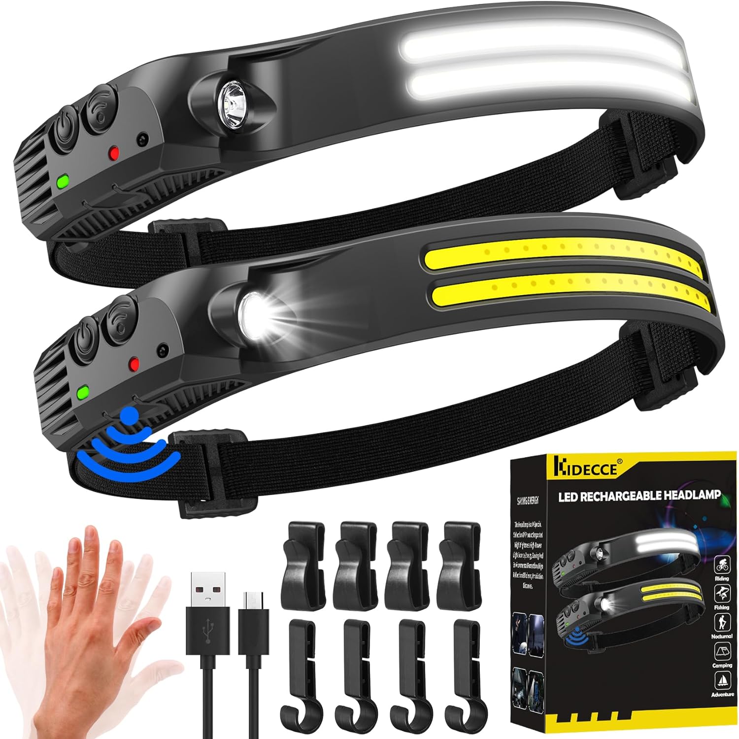 IPX5 Waterproof 230 2000 Lumens Headlamp 2 Pack