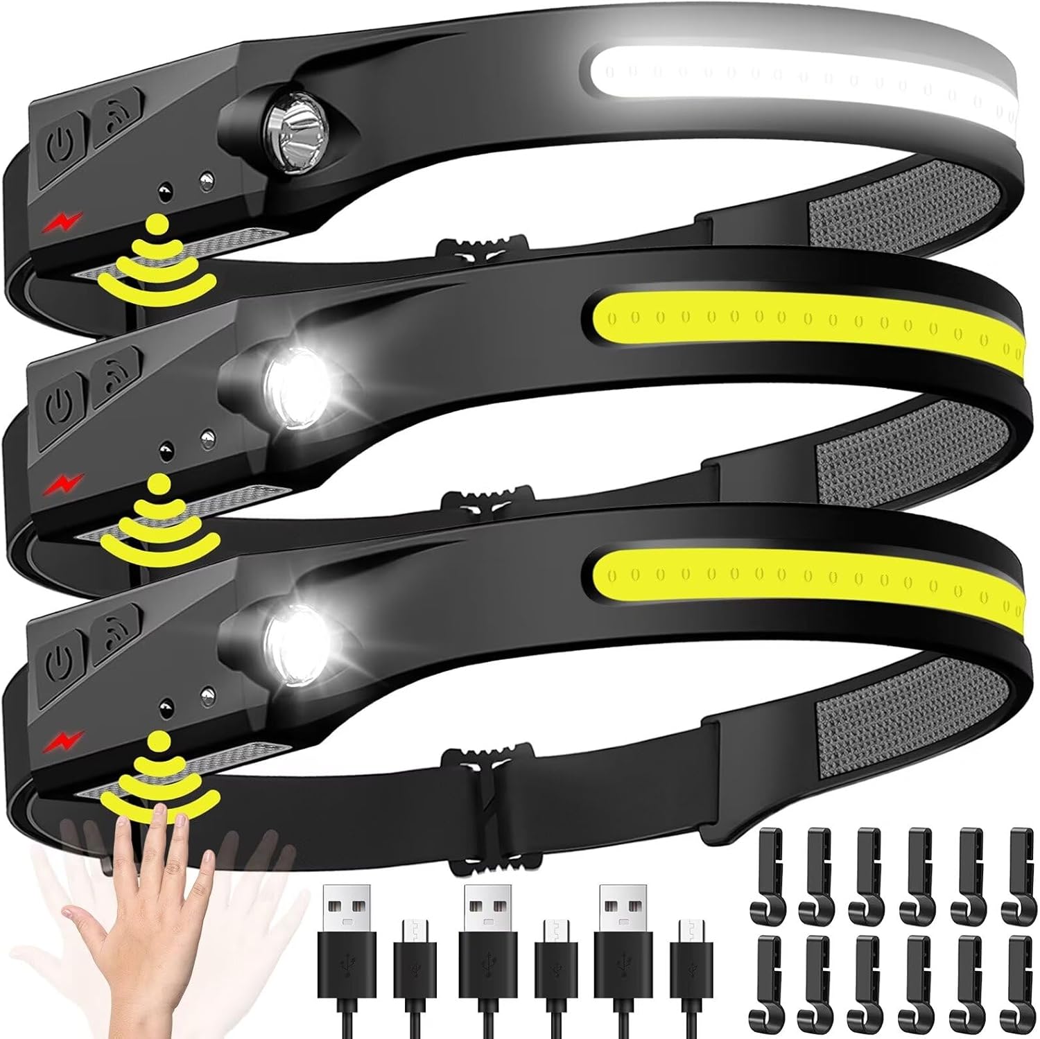 3-Piece Rechargeable Headlamp Set with 230 Wide Beam