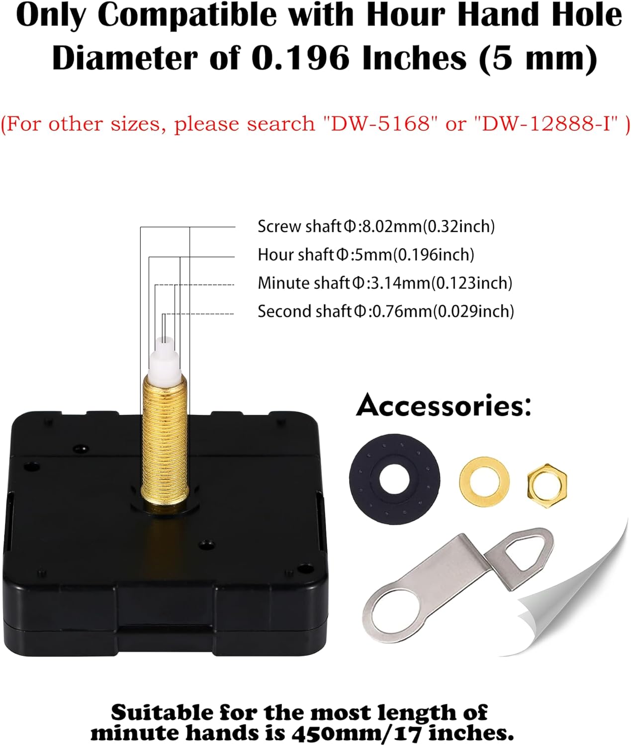 DEEWISH DW-1688 Series Repair Kit Bonds Quaint Clocks 28mm Shaft