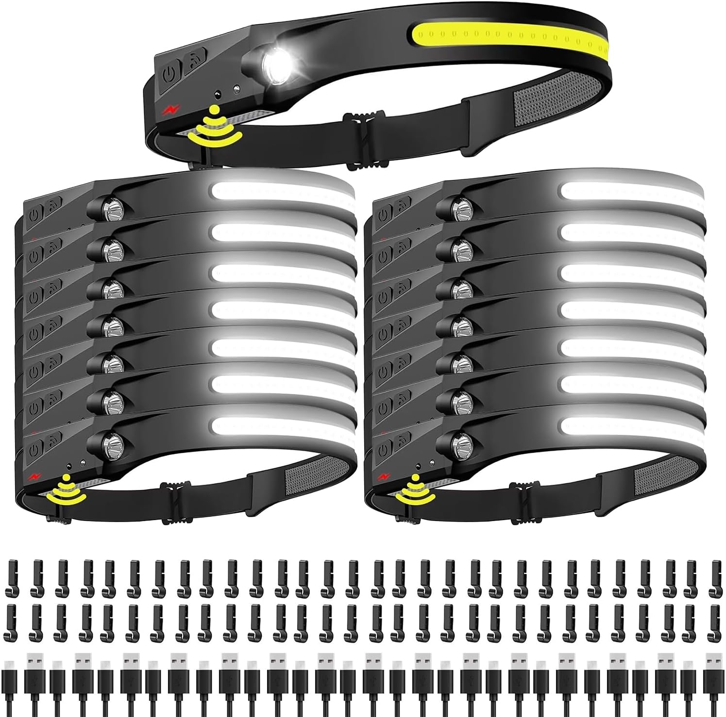 KunHe 15-Piece Rechargeable 230 Headlamp Set for Camping