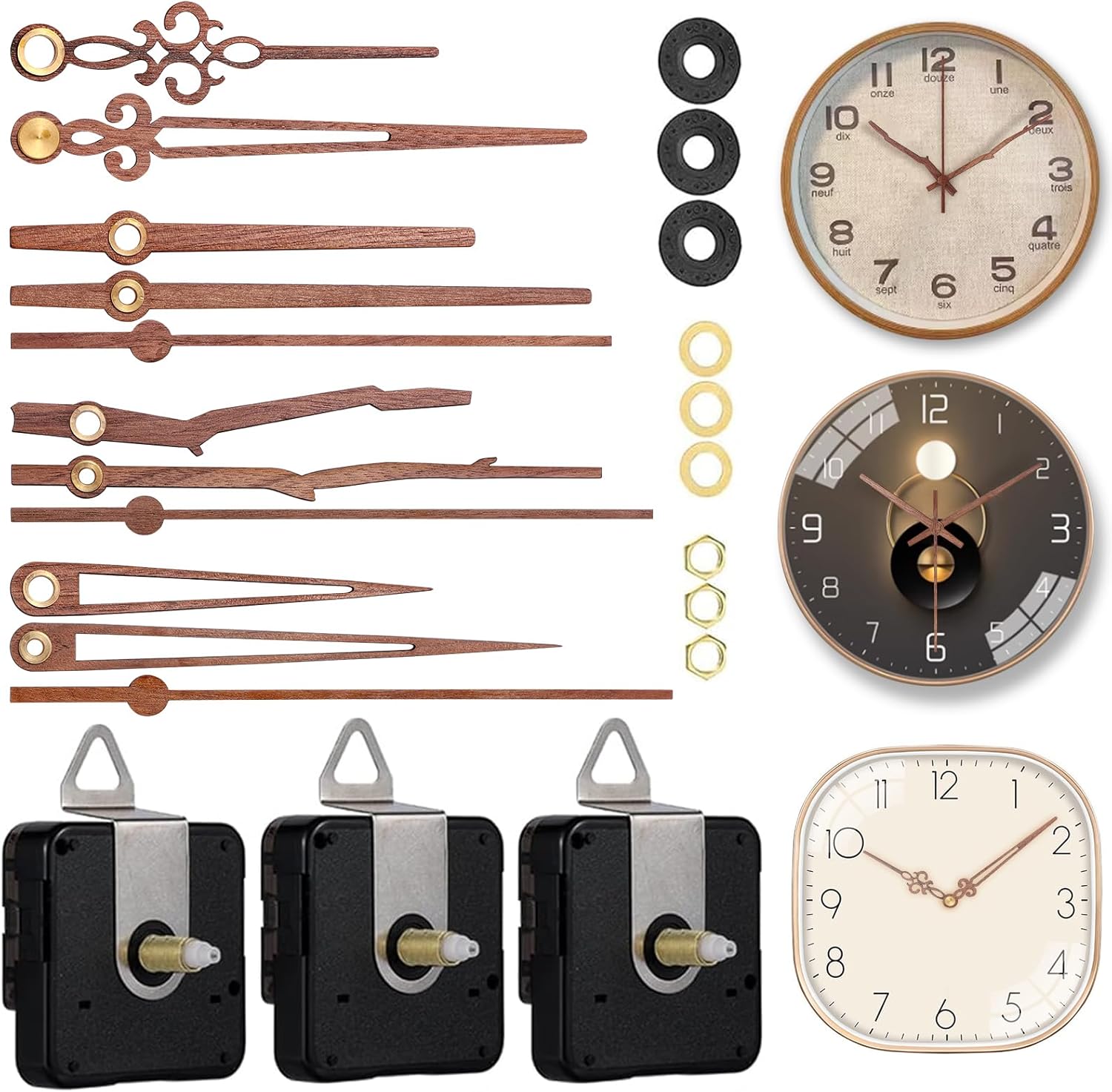 EMOON 3-Piece Clock Mechanism Kit with Walnut Wood Hands