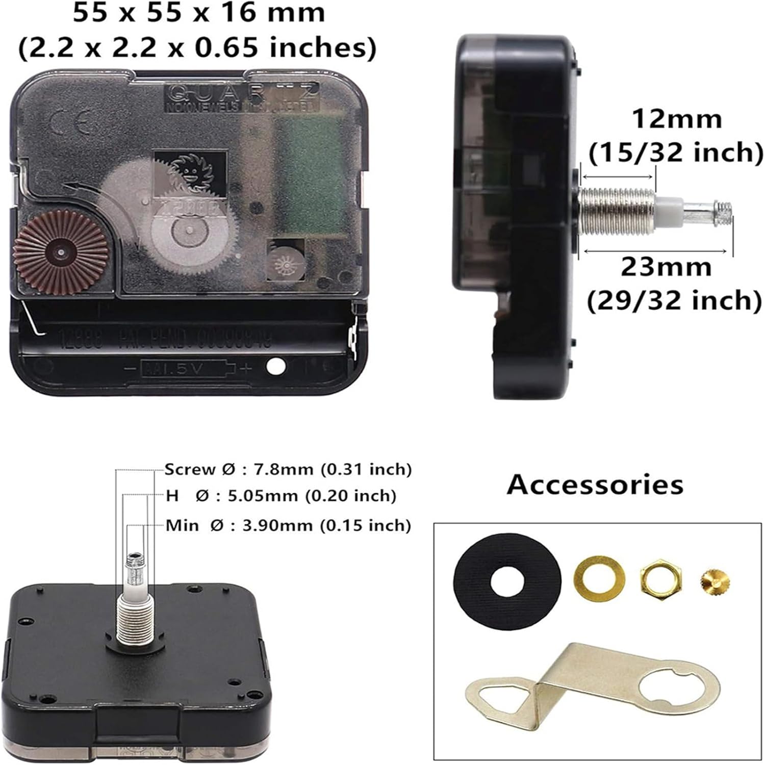 Precision Replacement Clock Mechanism with Clock Hands