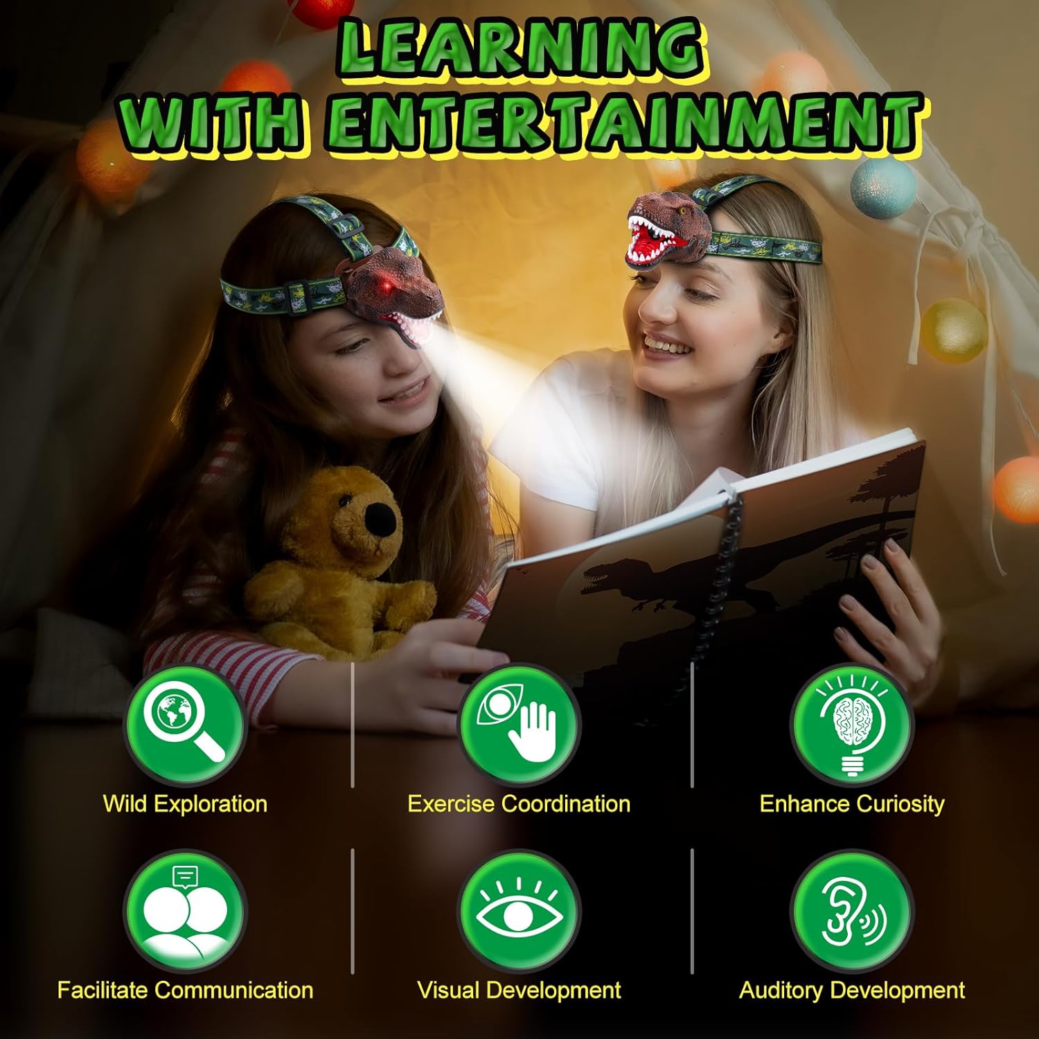 Safe Fun Durable Dinosaur Headlamp for Kids
