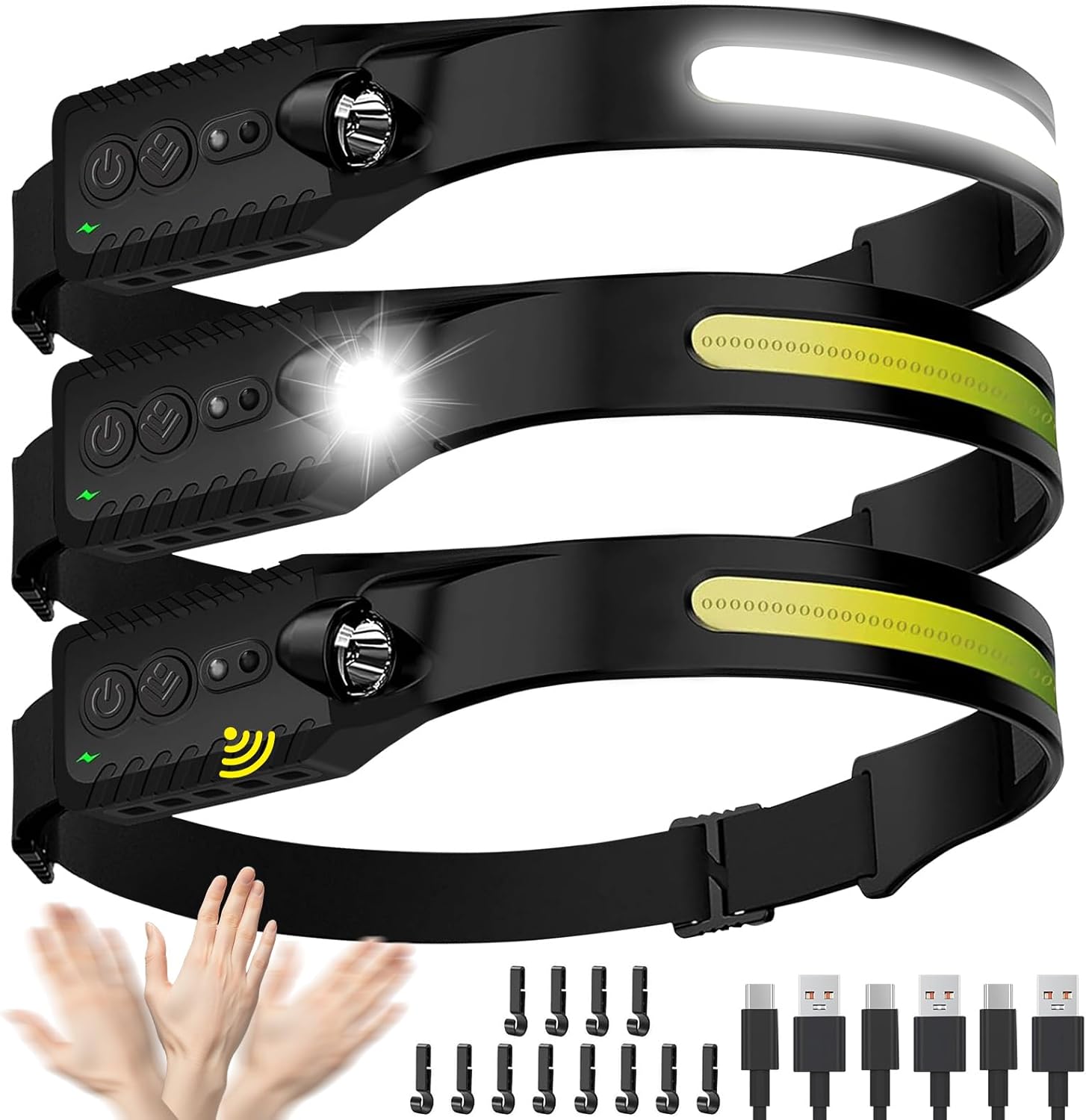 3-Piece Rechargeable LED Headlamp Set