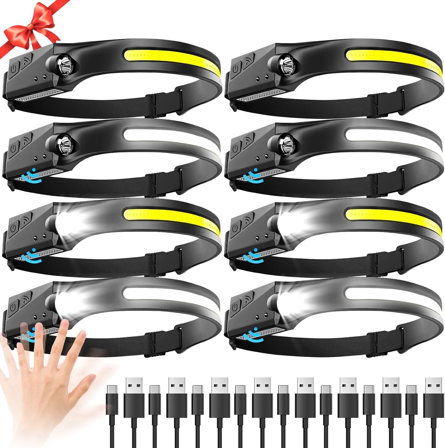 Versatile Rechargeable LED Headlamp 8-Pack 230 Beam Motion Sensor Waterproof