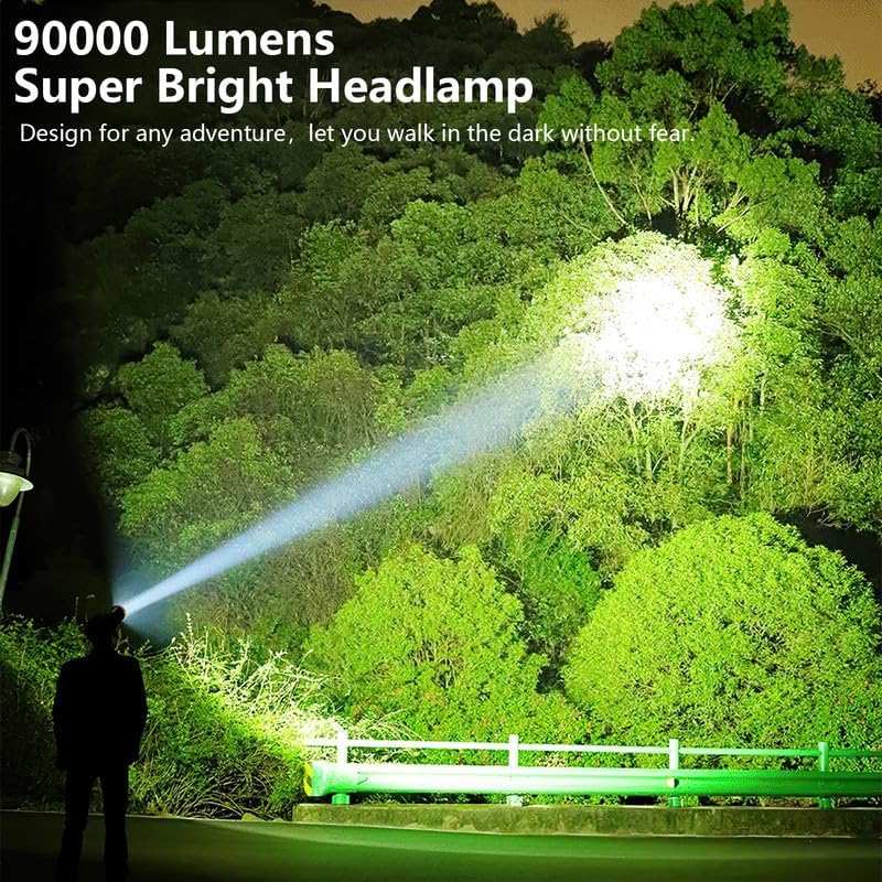 TUNFOU LED Headlamp 90000 Lumen Waterproof 4 Modes