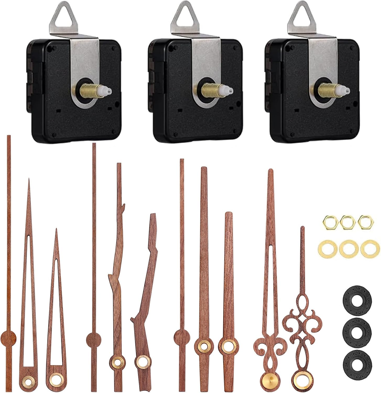 EMOON 3-Piece Clock Mechanism Kit with Walnut Wood Hands
