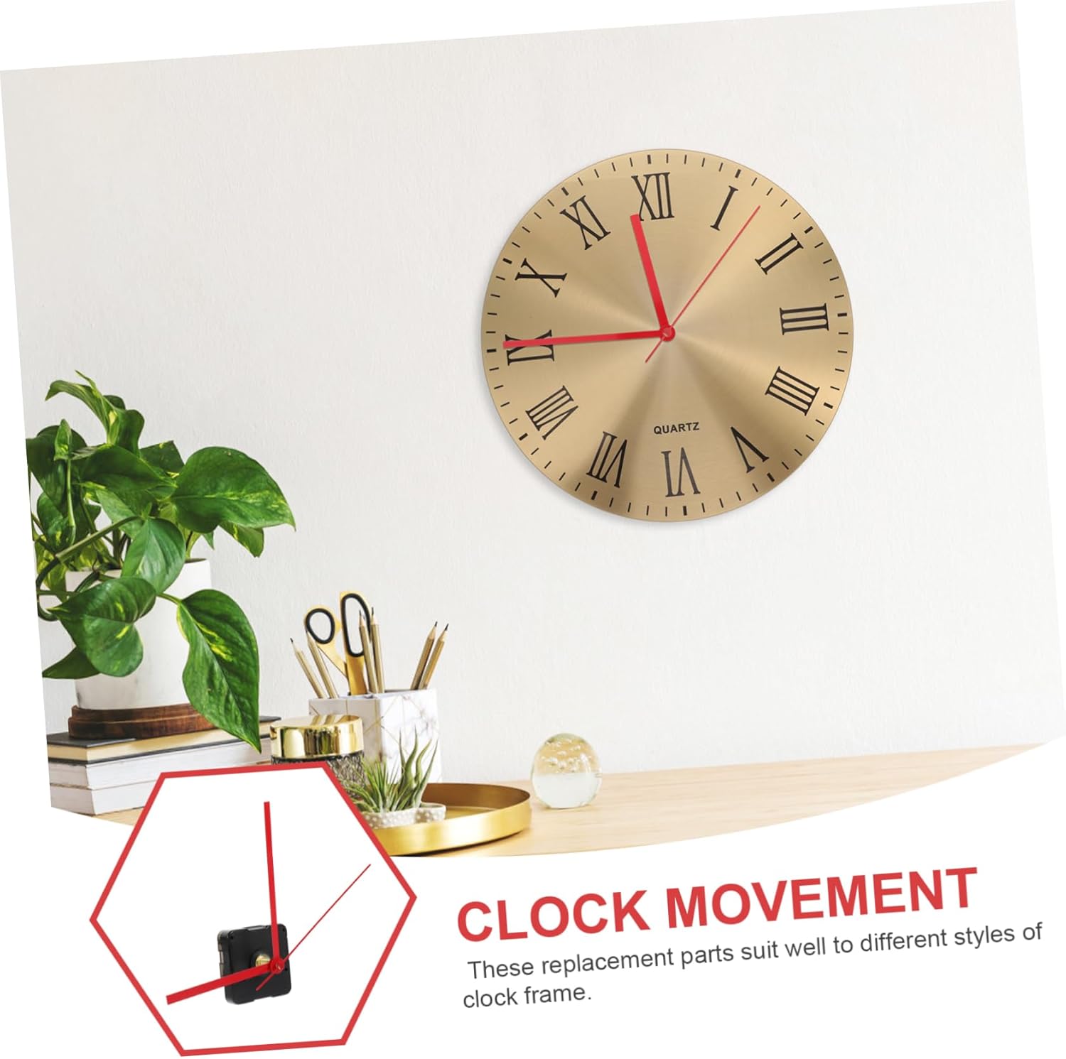 2PCS NON-TICKING RED CLOCK HANDS SET FOR WALL CLOCKS