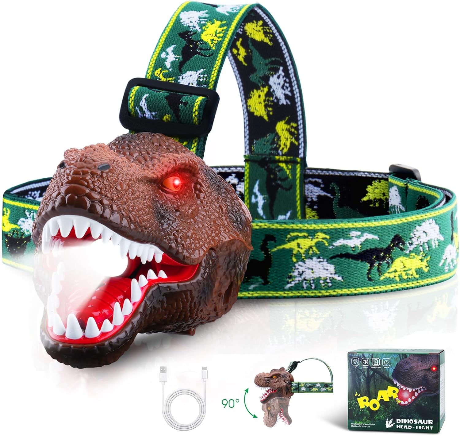Safe Fun Durable Dinosaur Headlamp for Kids