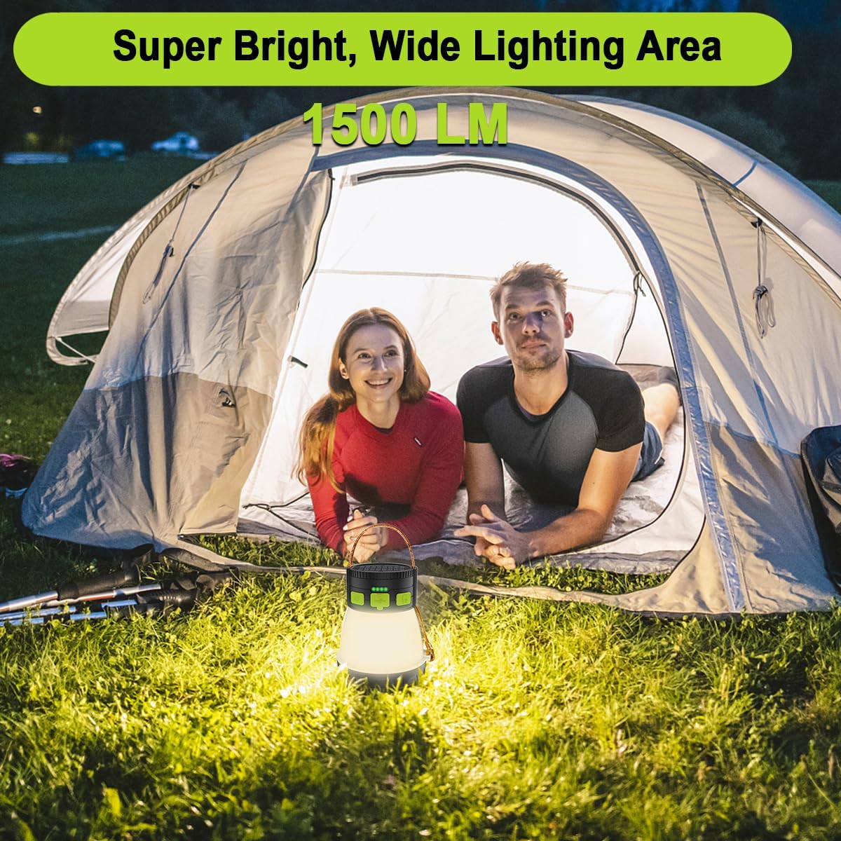 iToncs LED Camping Lantern 1500 Lumens Rechargeable Solar Setup