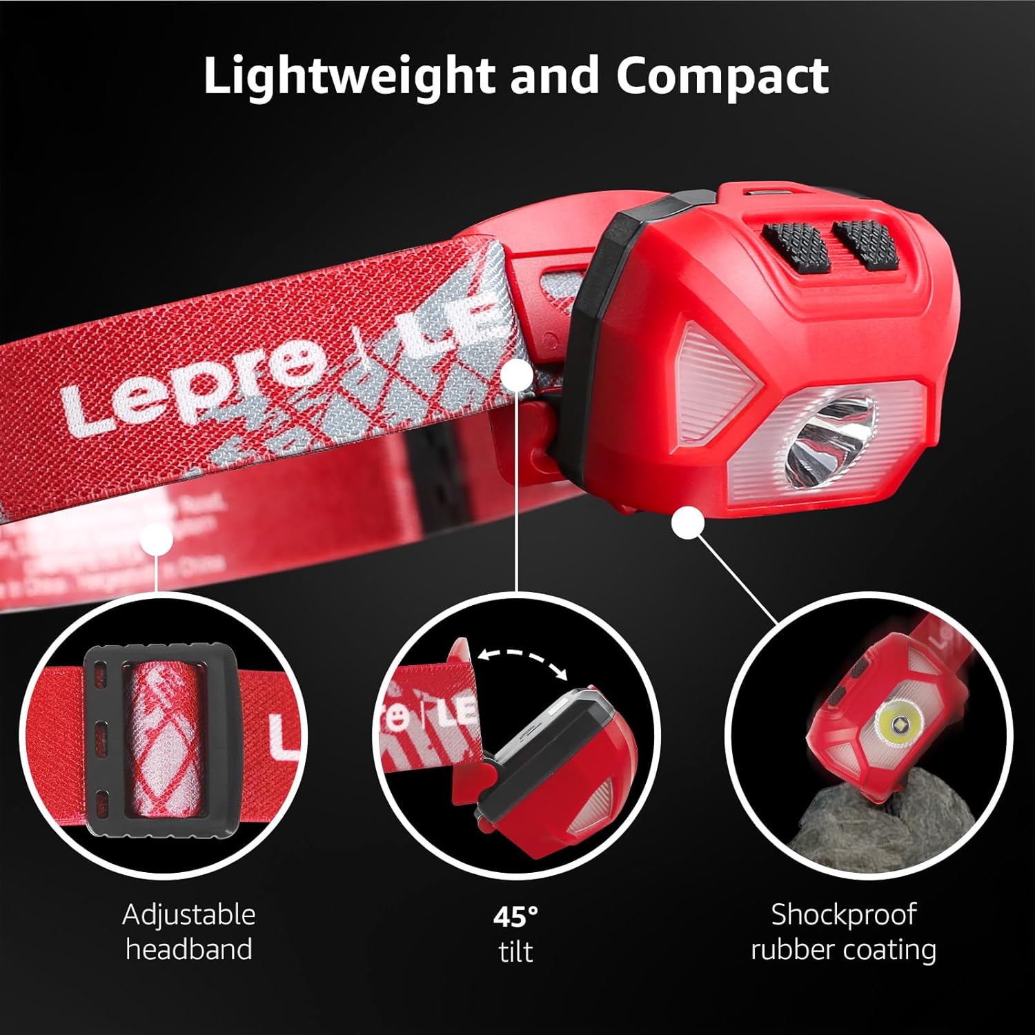 Lepro 320015 Super Bright LED Headlamp with Red Light