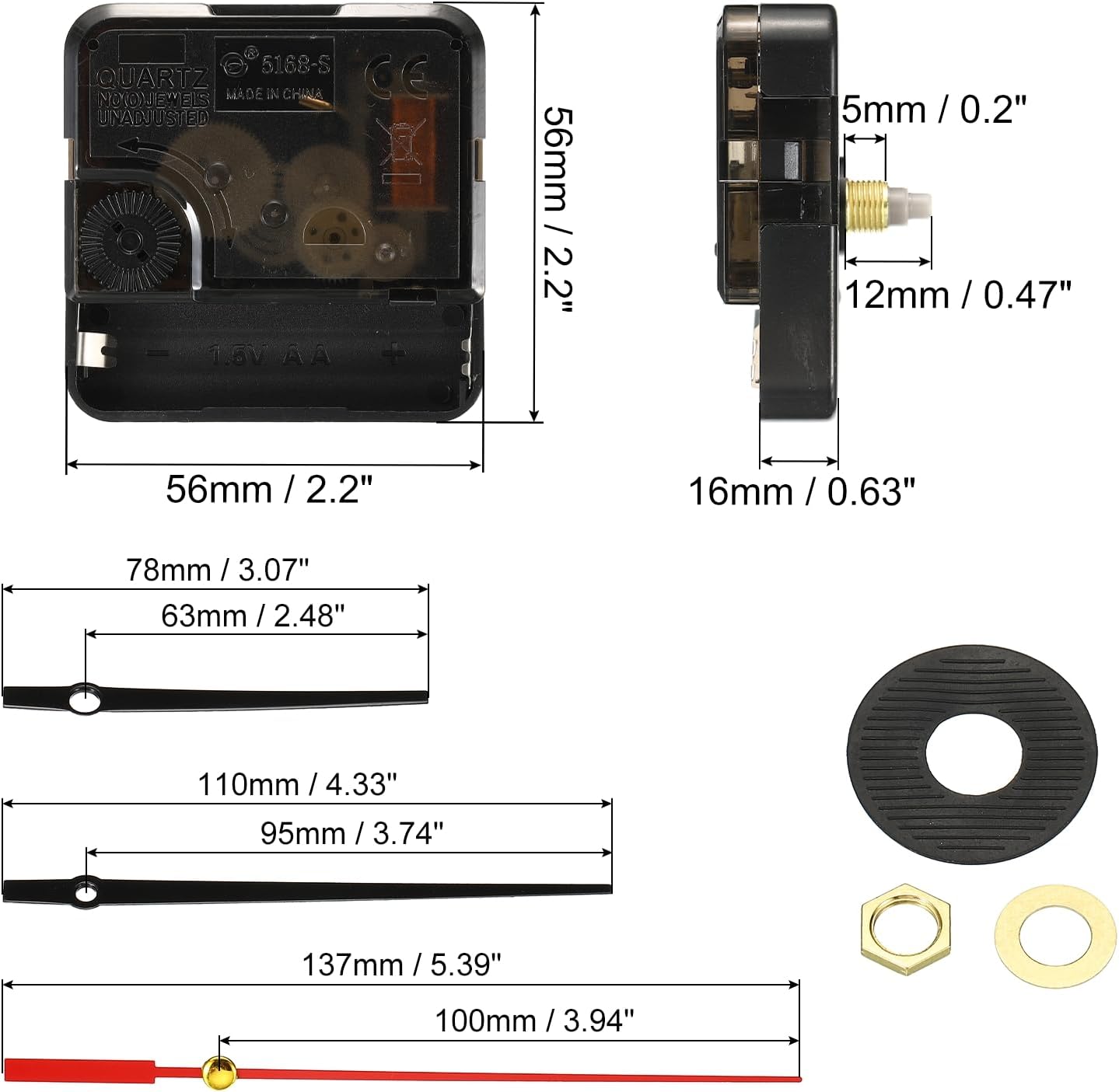 PATIKIL Battery-Operated Clock Mechanism Kit Black Red