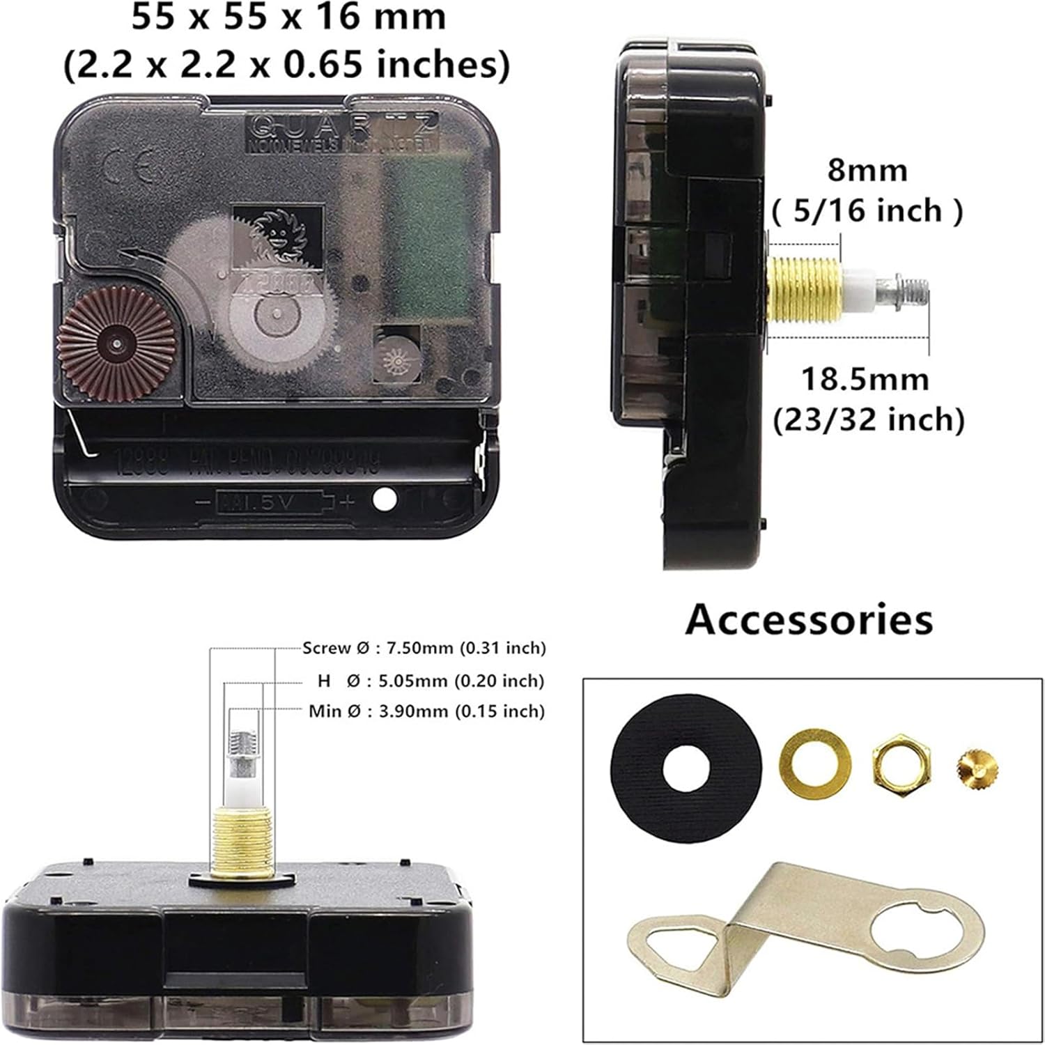 Precision Replacement Clock Mechanism with Clock Hands