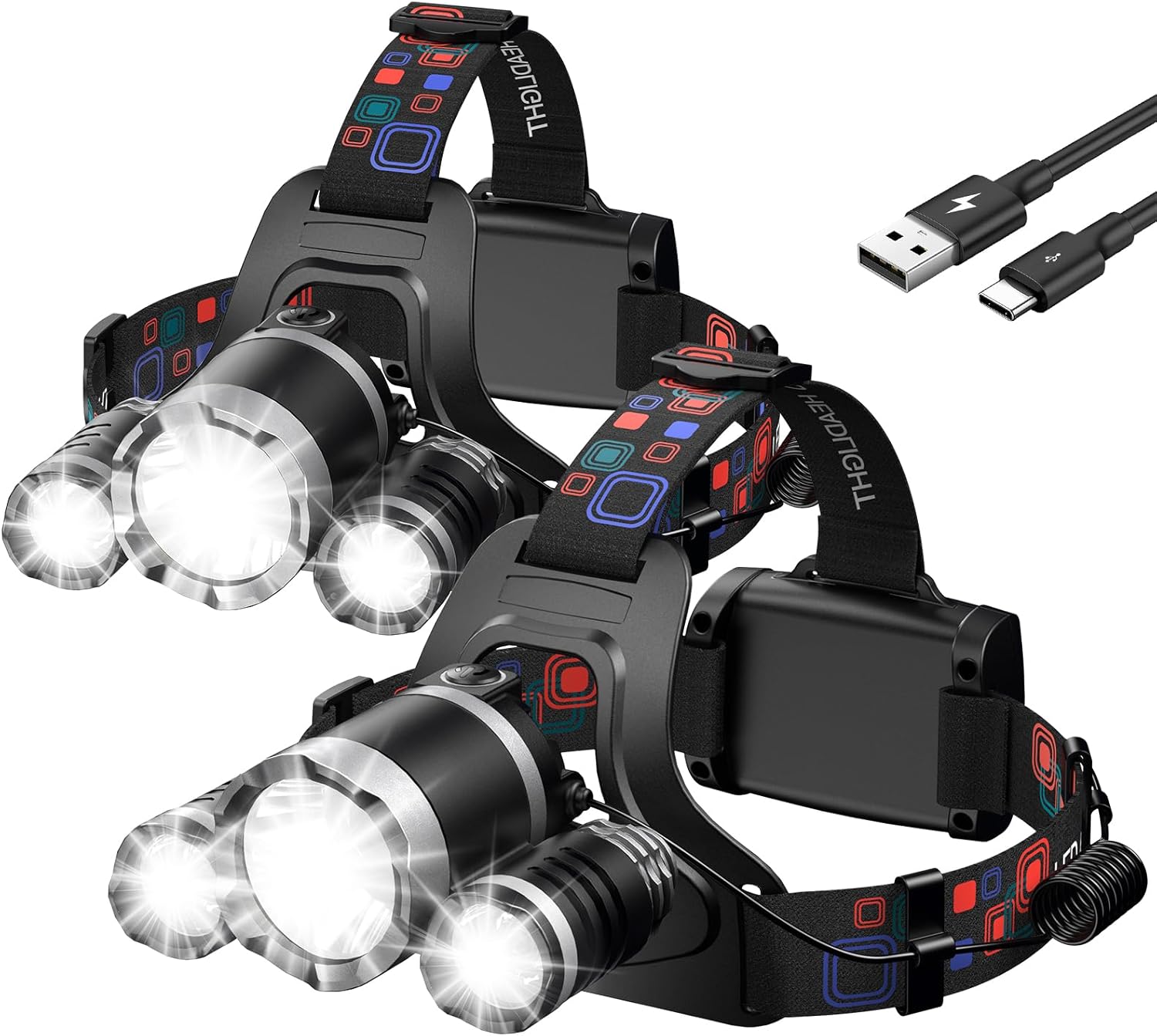 WdtPro Headlamp Rechargeable 2 Pack
