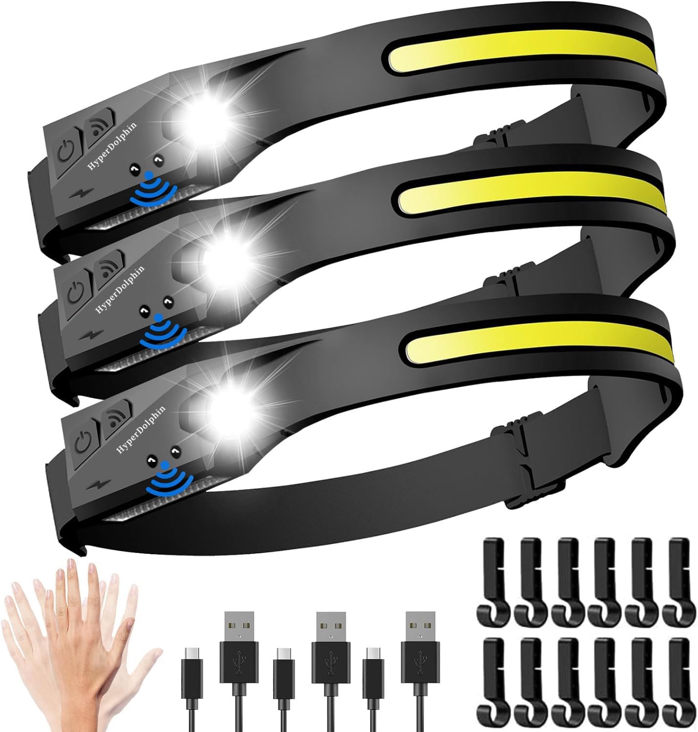 3-Pack Rechargeable LED Headlamp for Adults