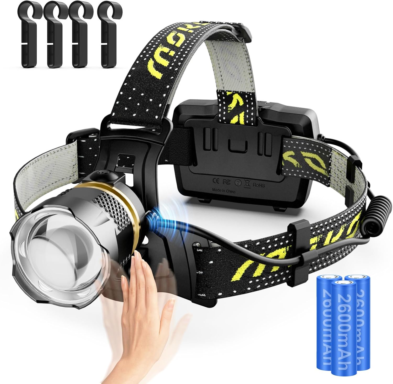 MoKo Rechargeable Headlamp 90000LM 40H Battery Life 7 Modes IP68 Waterproof