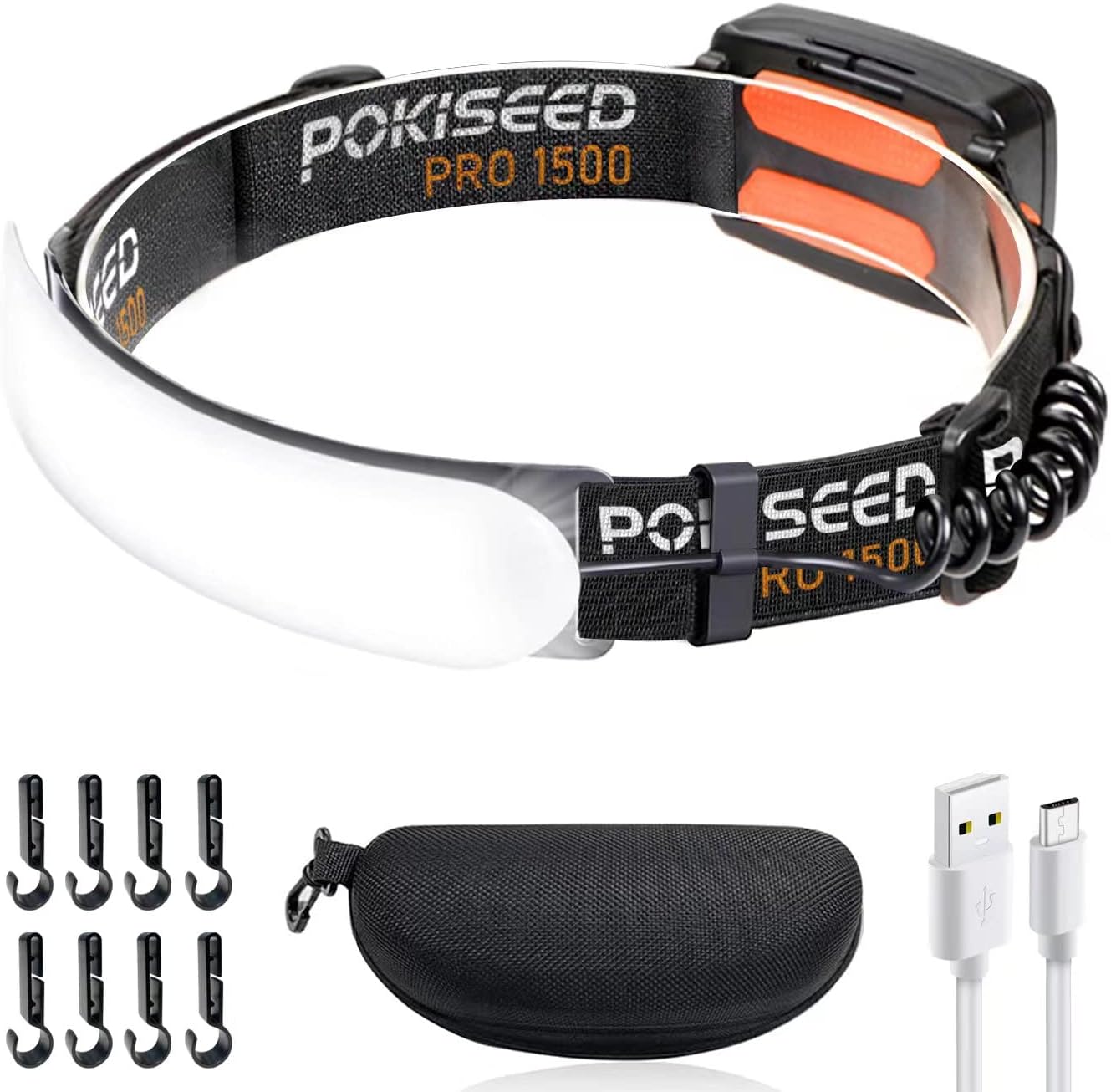 POKISEED 1500 Lumens Rechargeable LED Headlamp with 230 Beam