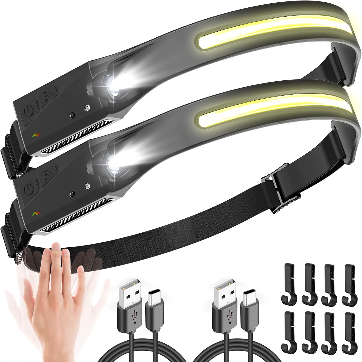 UNBON Rechargeable 2 Pack Headlamps with 230 Wide Beam and Motion Sensor