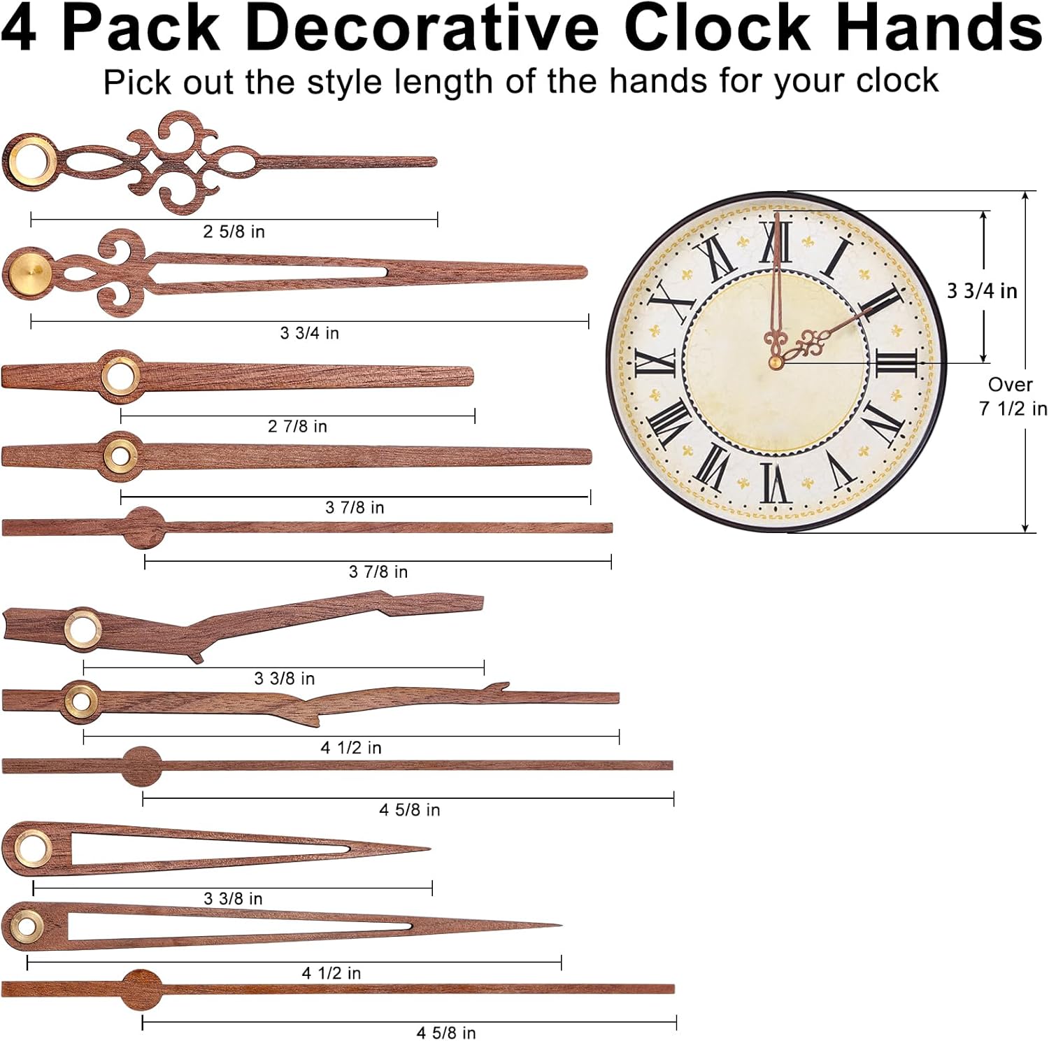 EMOON 3-Piece Clock Mechanism Kit with Walnut Wood Hands