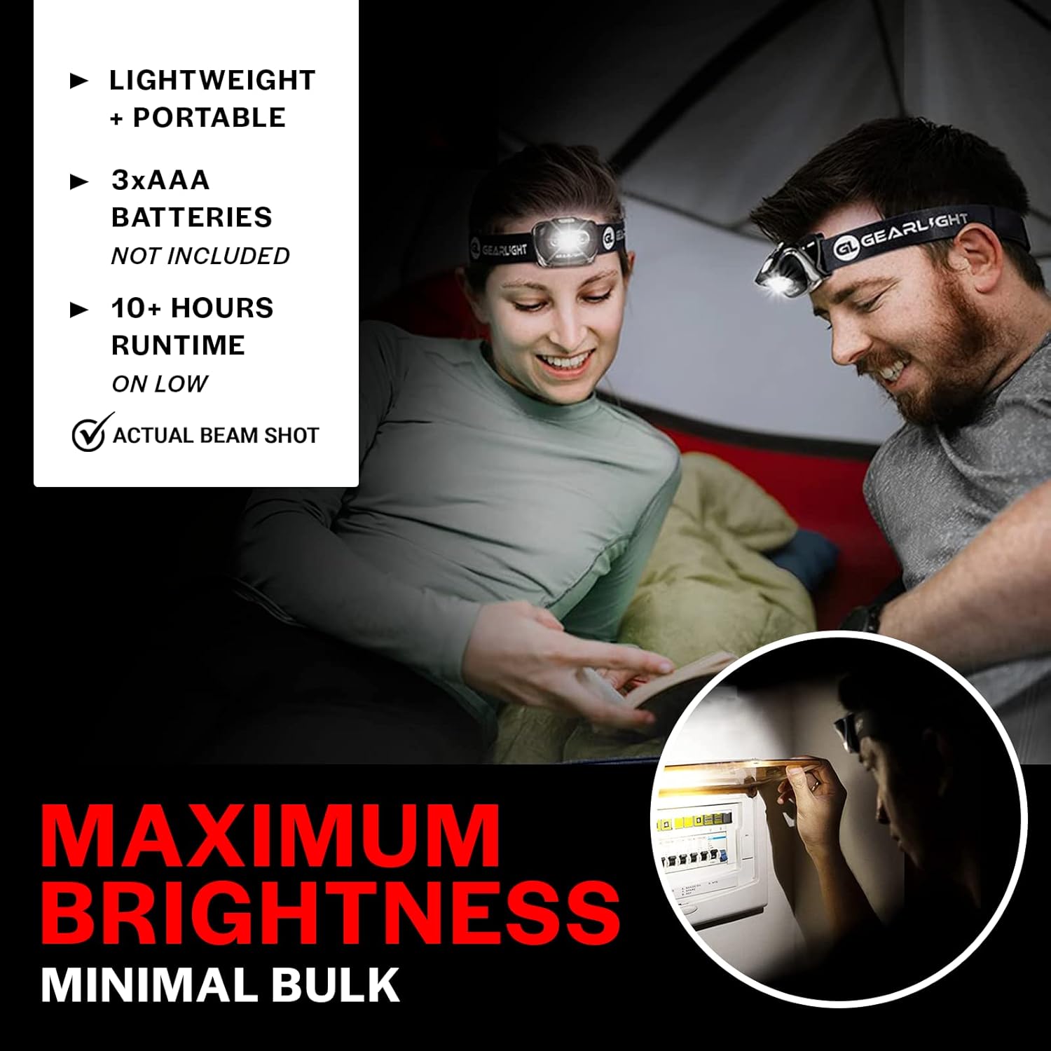 GearLight Adj Headlamp 2PK - Fluorescent Bright Adjustable Durable hiking camping light