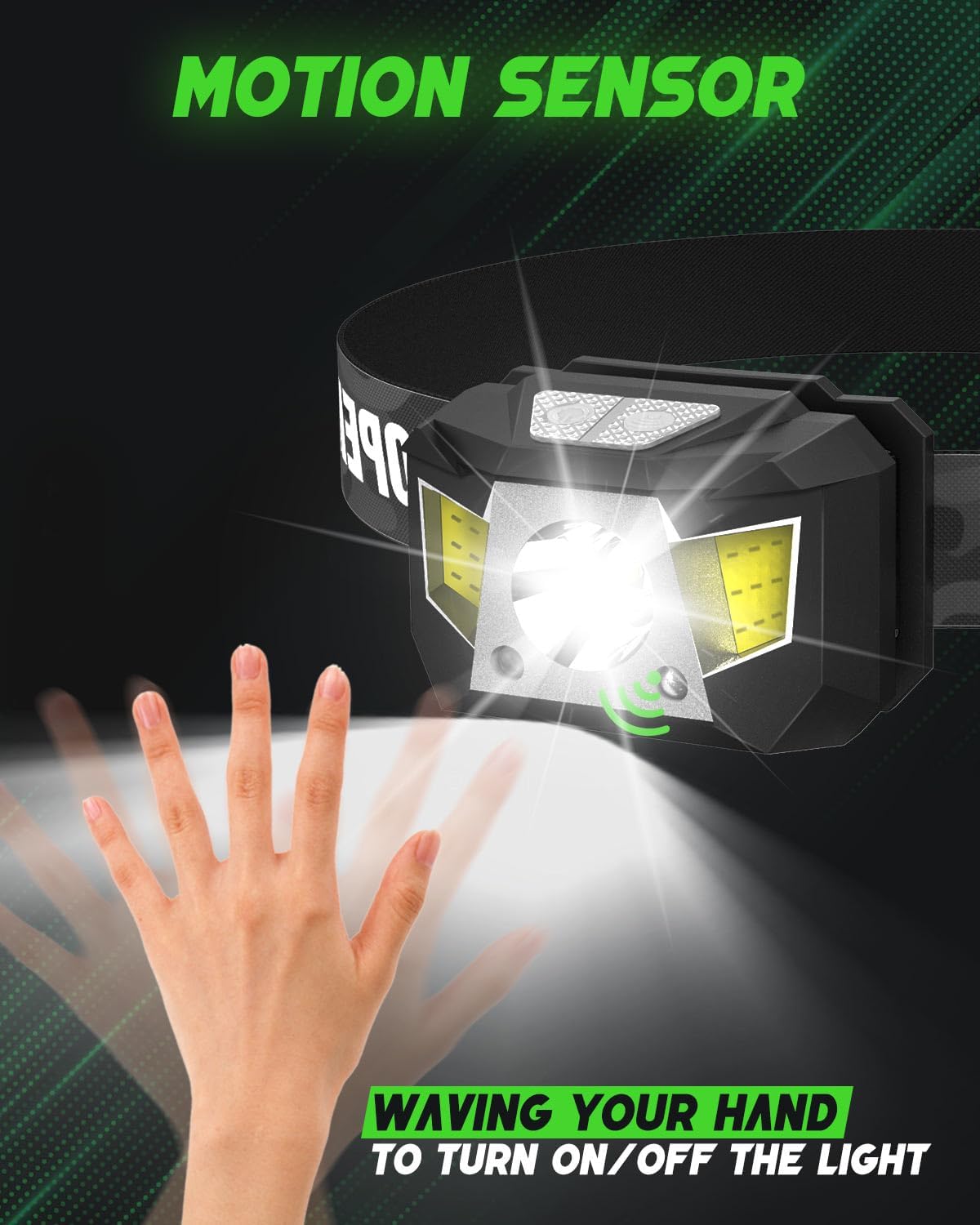 2-Piece 1200 Lumens Headlamp with Red Light Motion Sensor Waterproof