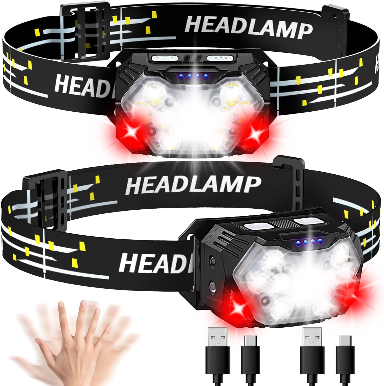 Rechargeable LED Headlamp 9 LEDs 10 Modes Waterproof 2000 Lumen