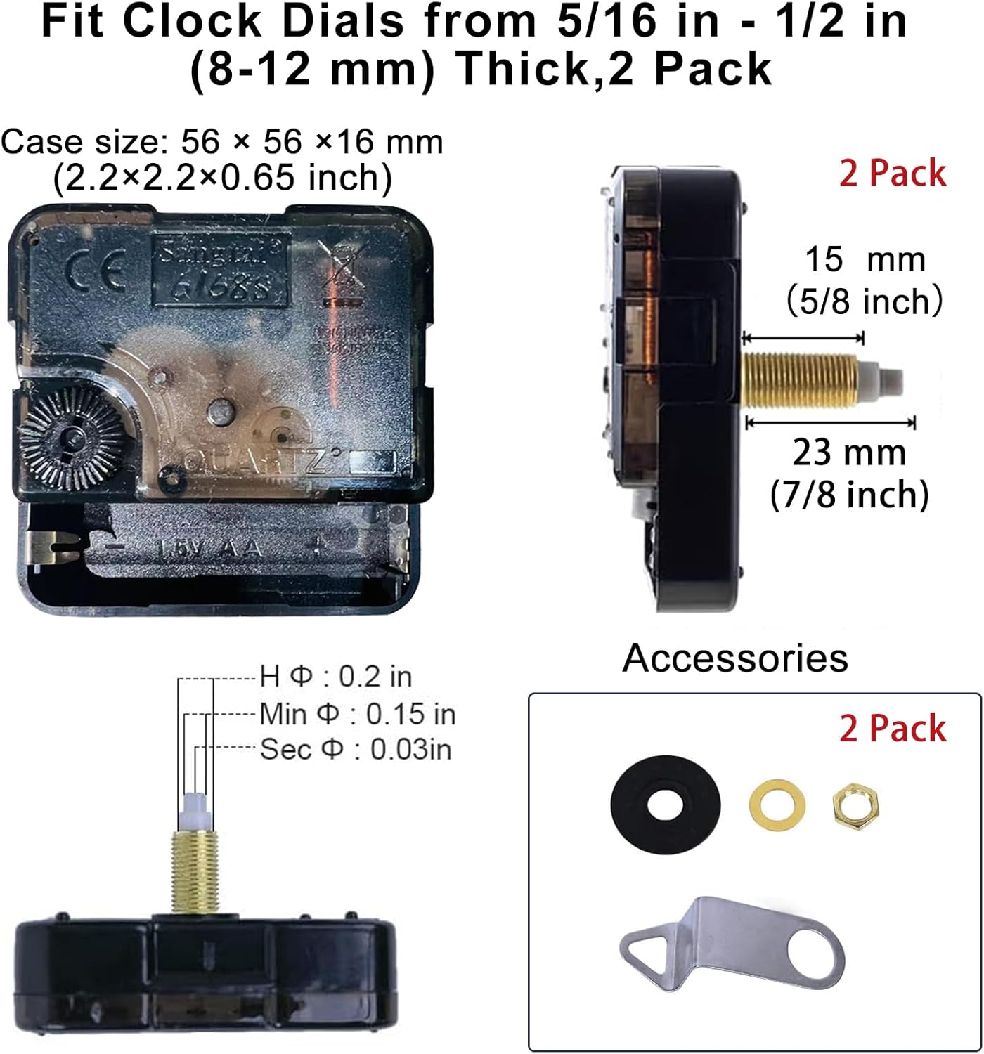 EMOON 2-Piece Wall Clock Movement Kit with 4 Replacement Hands
