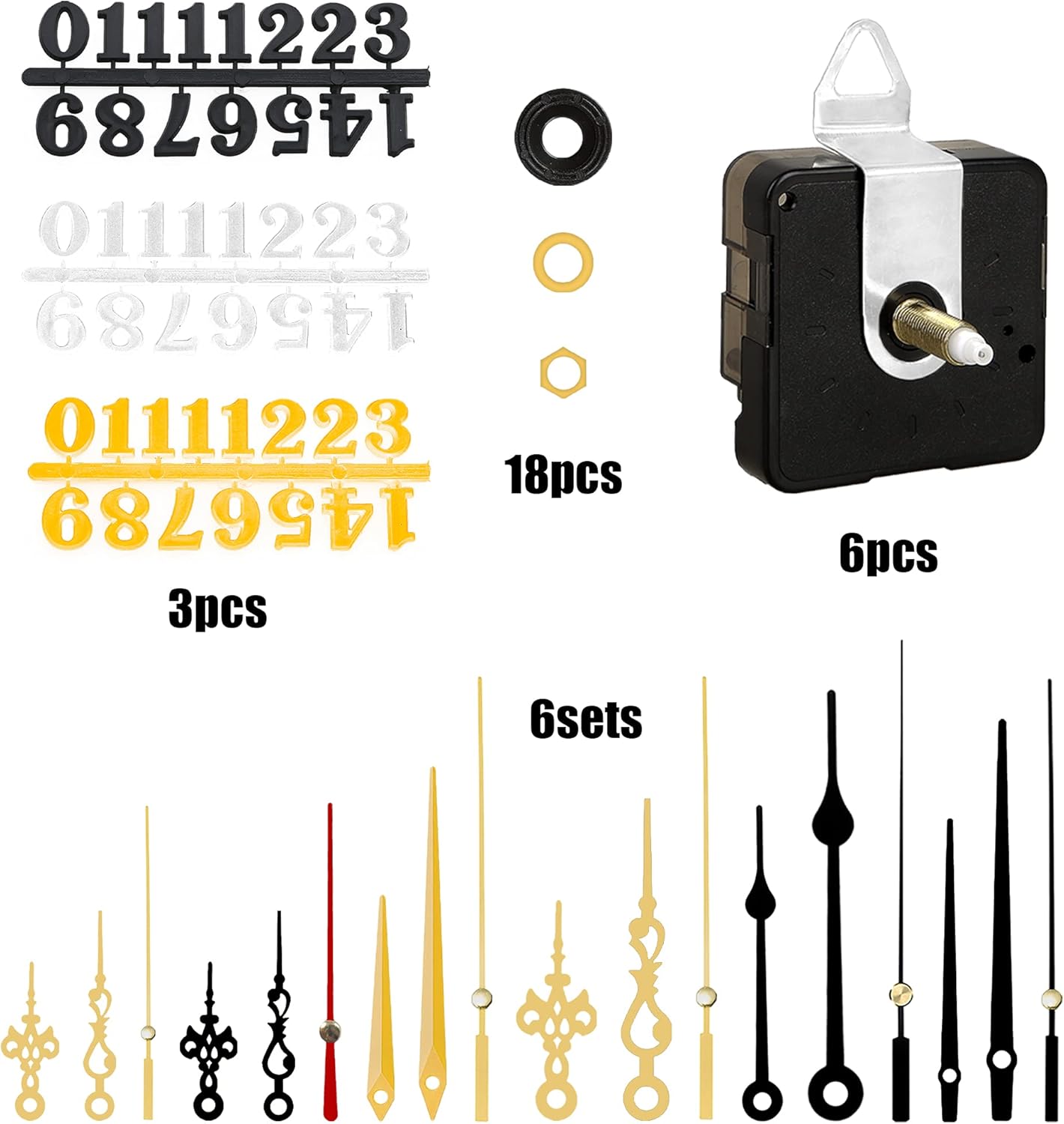 Parao 6-Piece Clock Mechanism Kit for DIY Wall Clocks and Repairs