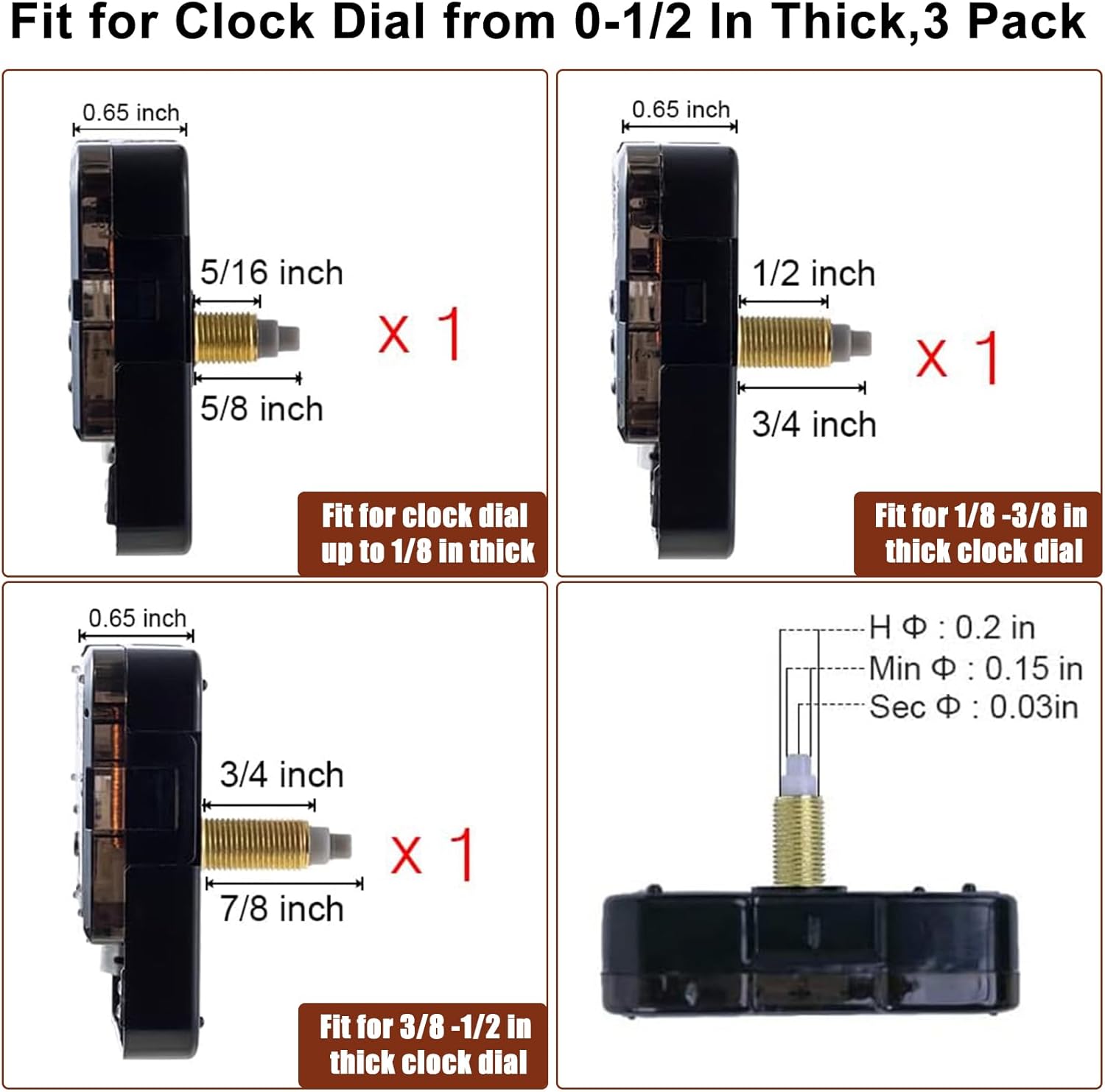 EMOON 3-Piece Clock Mechanism Kit with Walnut Wood Hands