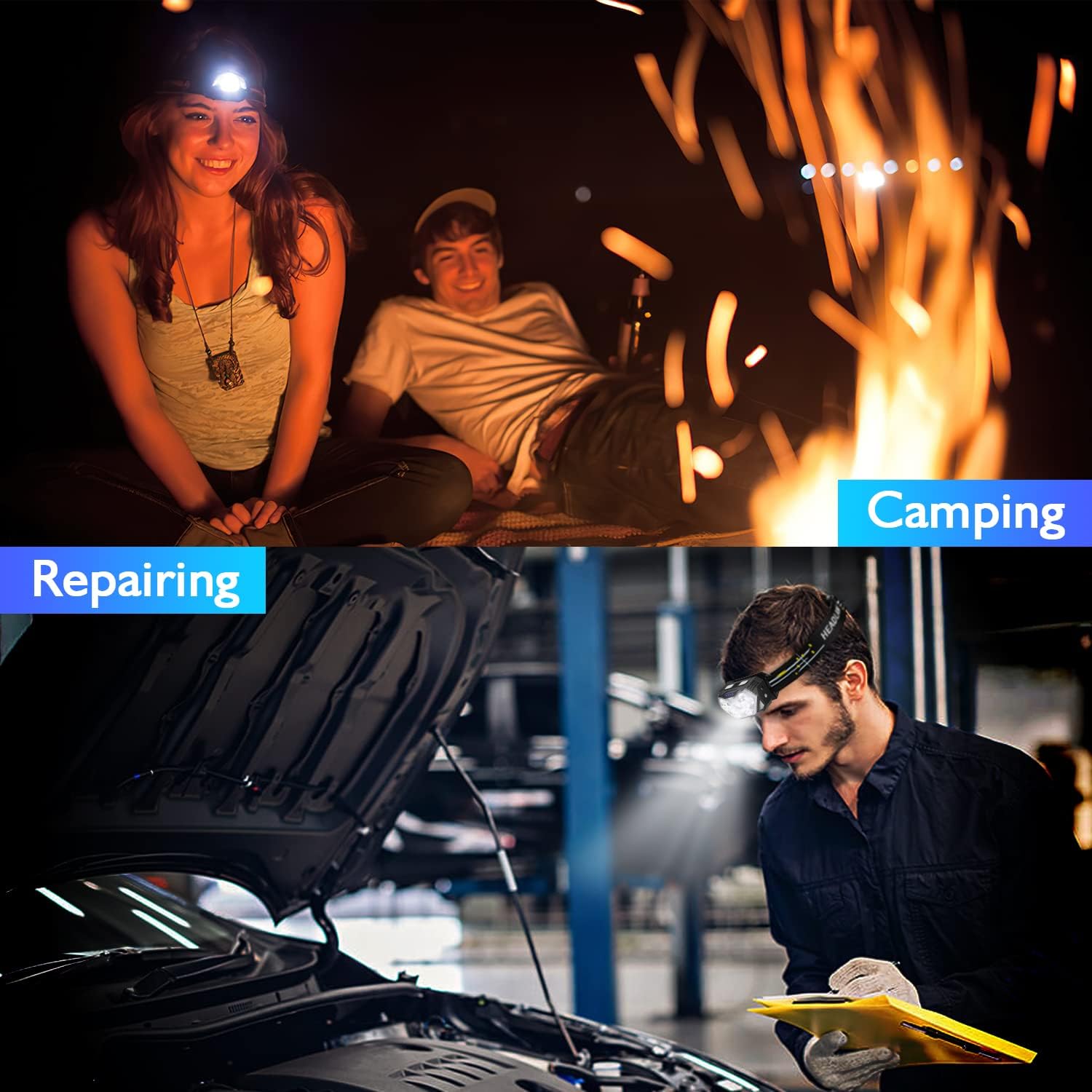 Rechargeable LED Headlamp 9 LEDs 10 Modes Waterproof 2000 Lumen