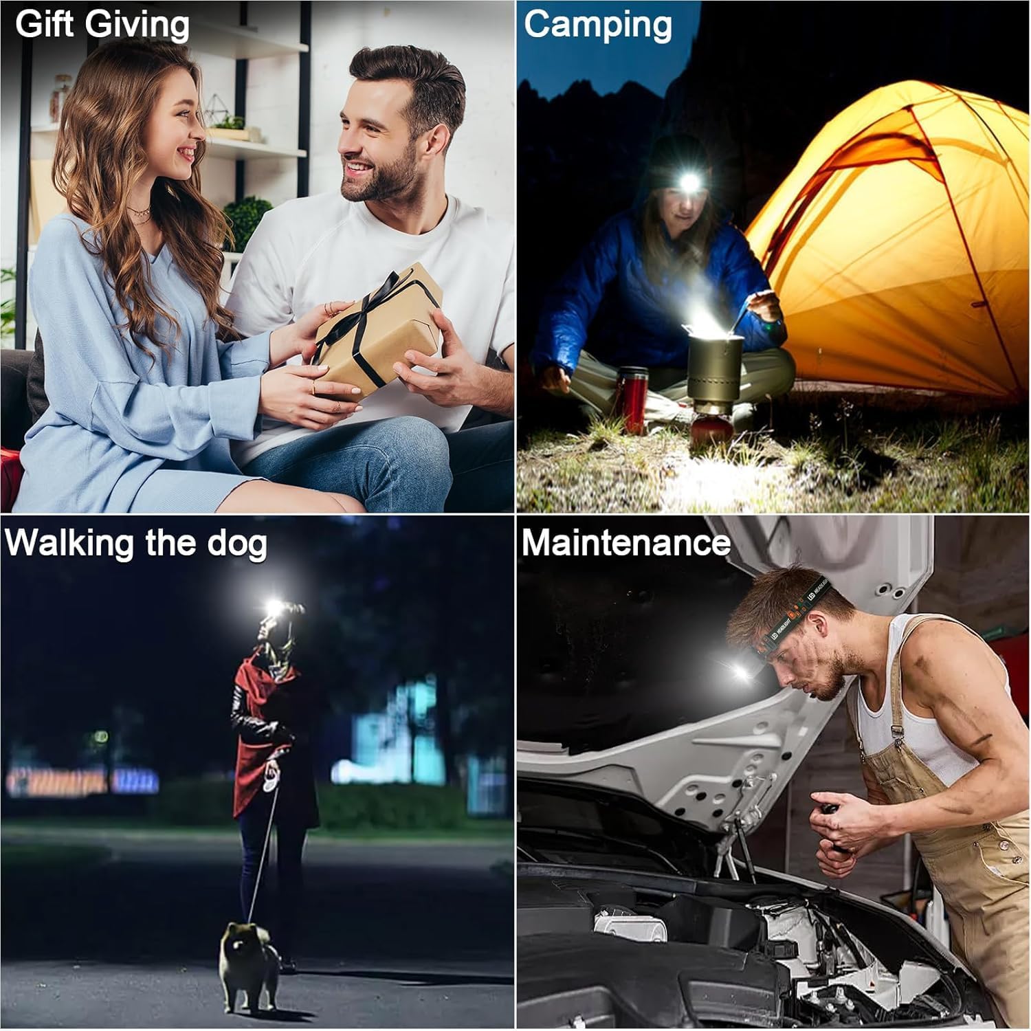 Rechargeable Headlamp 3-Pack 2000 Lumen Adjustable Waterproof for Adults Kids