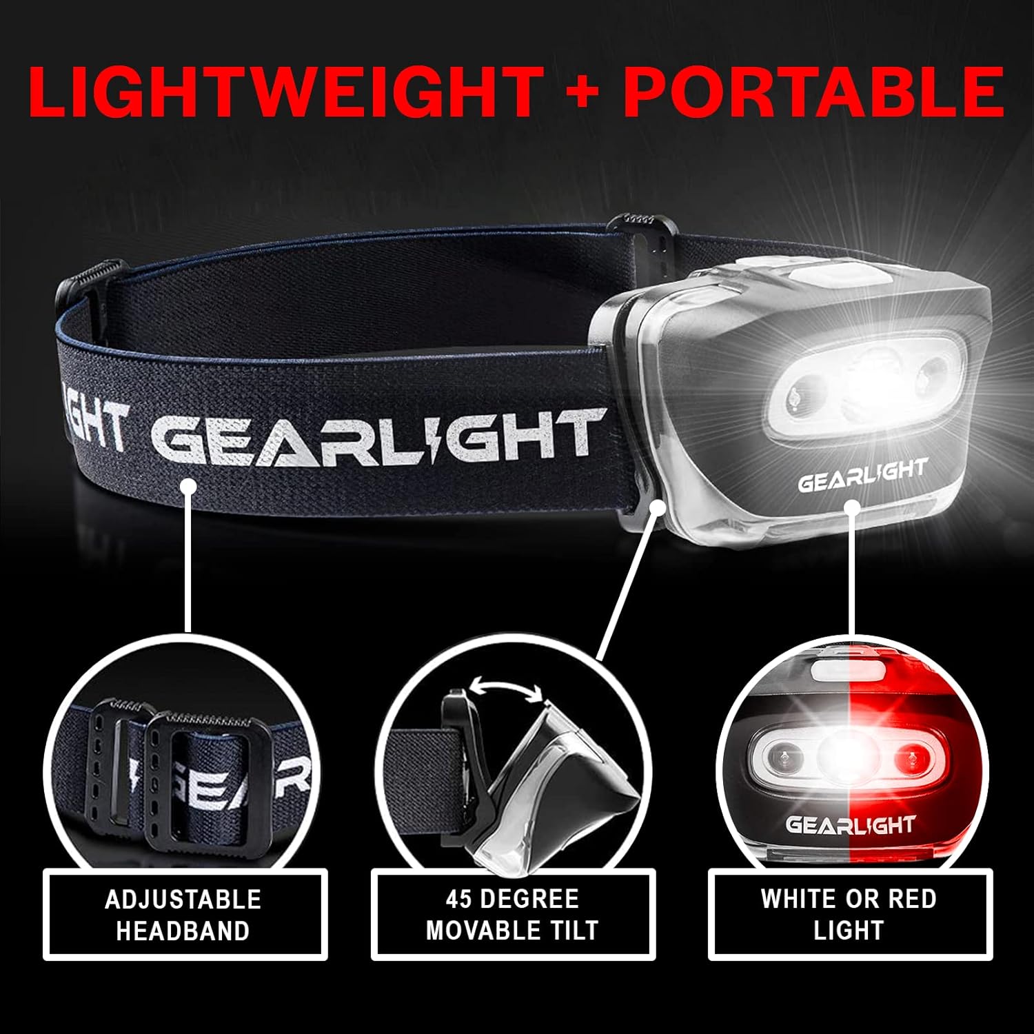 GearLight Adj Headlamp 2PK - Fluorescent Bright Adjustable Durable hiking camping light