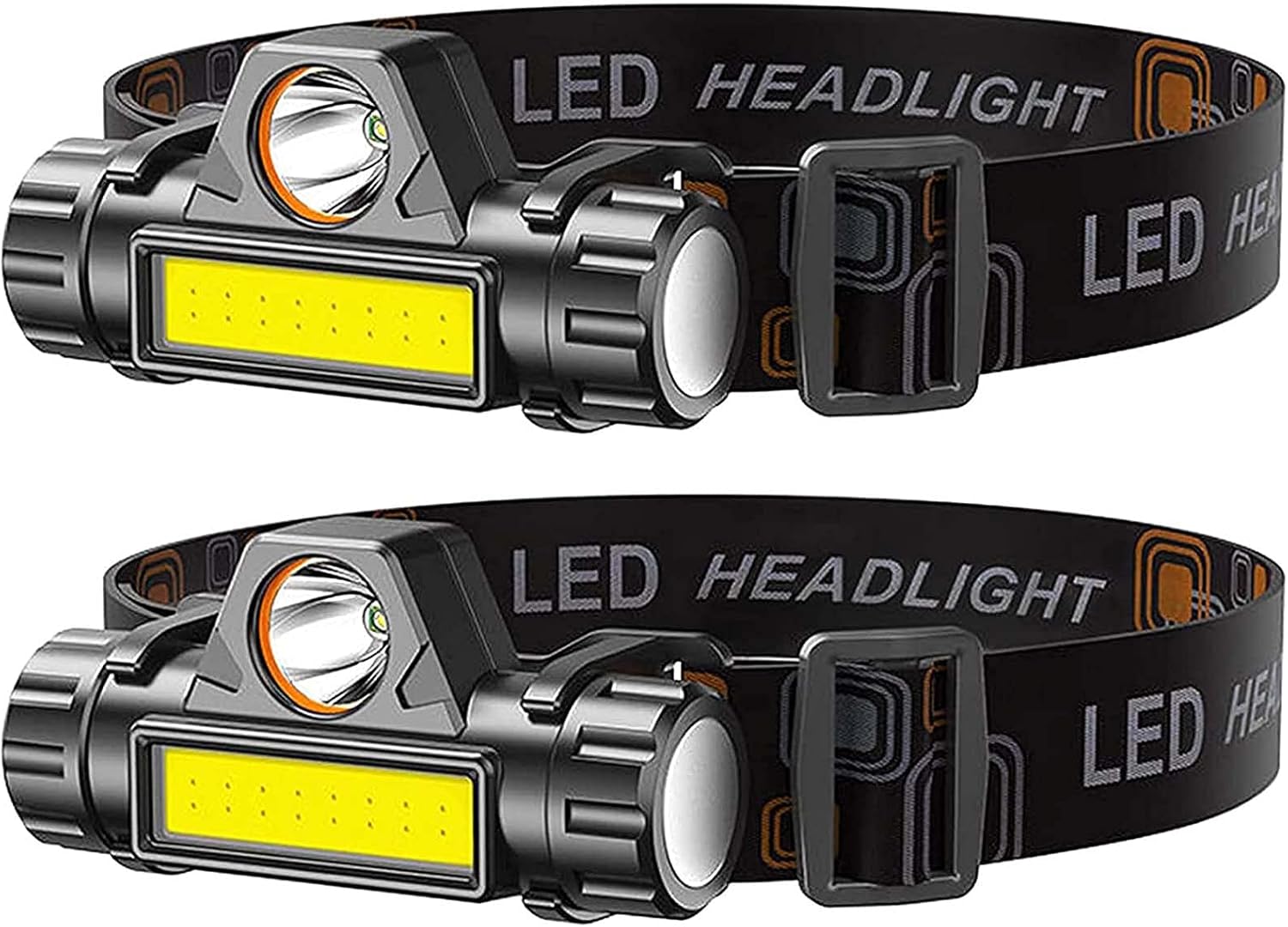 2 Pack Rechargeable Forehead Head Light - Night Walking Construction Headlamp US