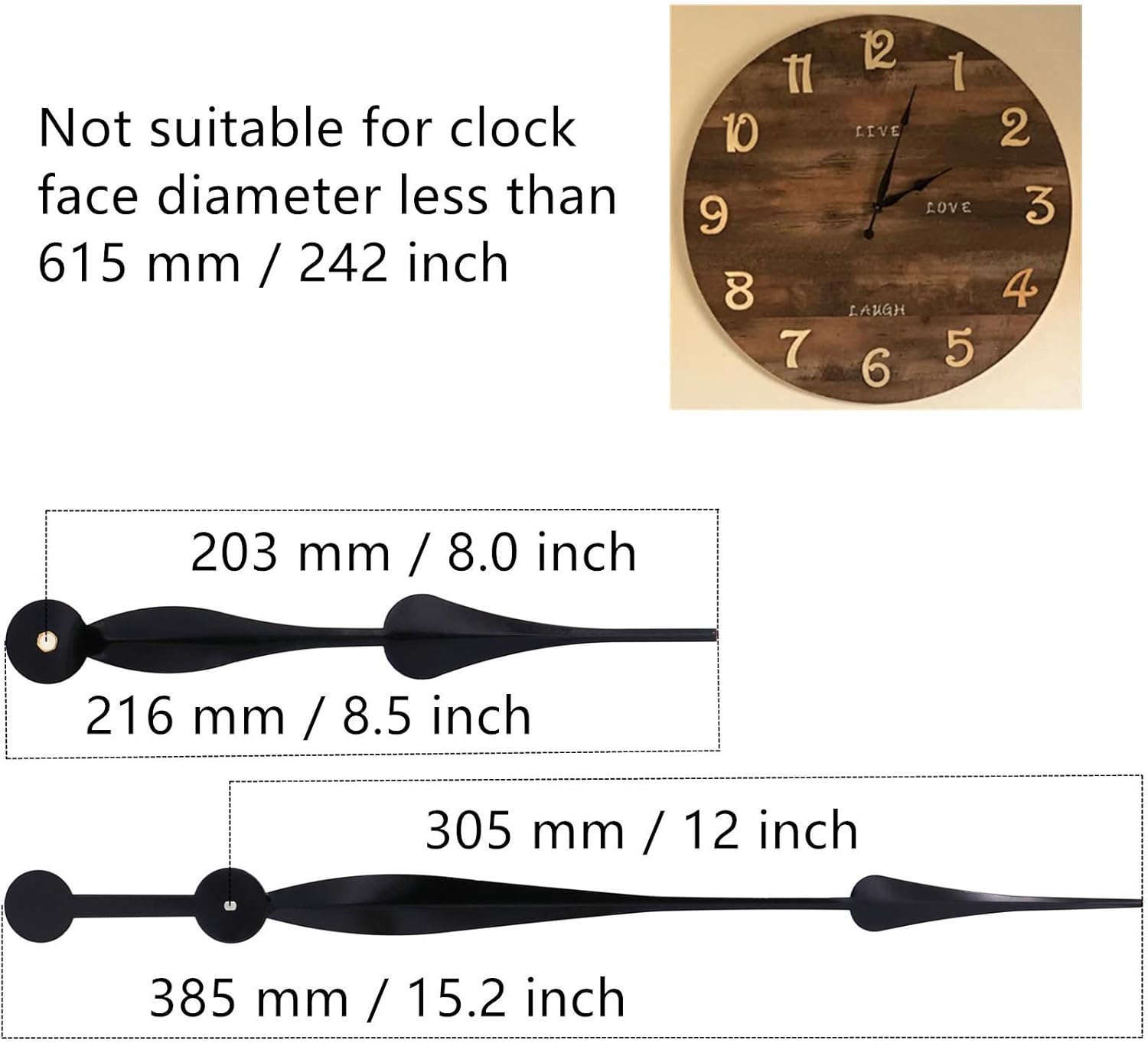 TIKROUND - Uncommentable Clock Movement with Long Shaft 12-Inch Hands
