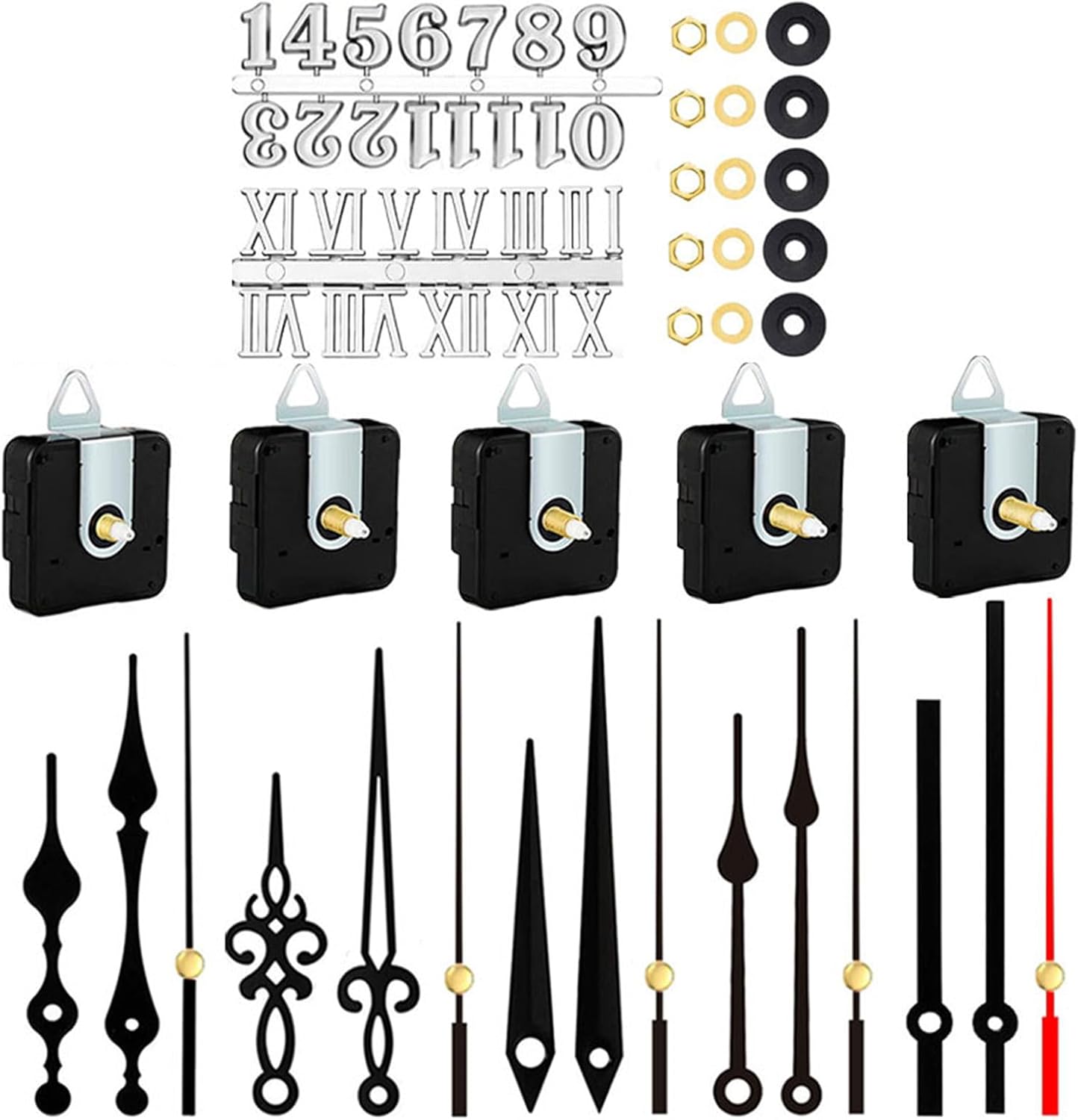 5-Piece Noiseless Quartz Clock Movement Kits for Crafting Repair