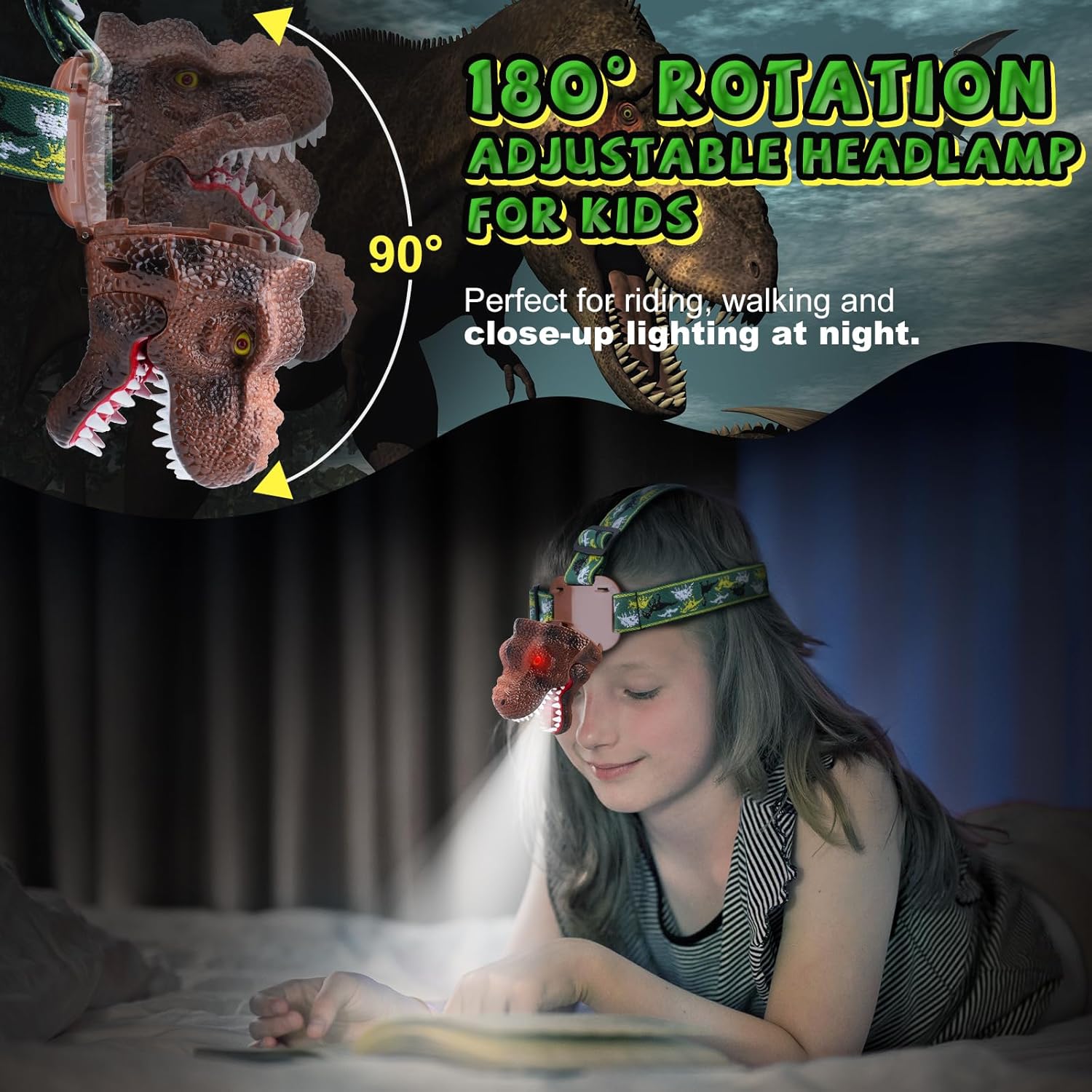 Safe Fun Durable Dinosaur Headlamp for Kids
