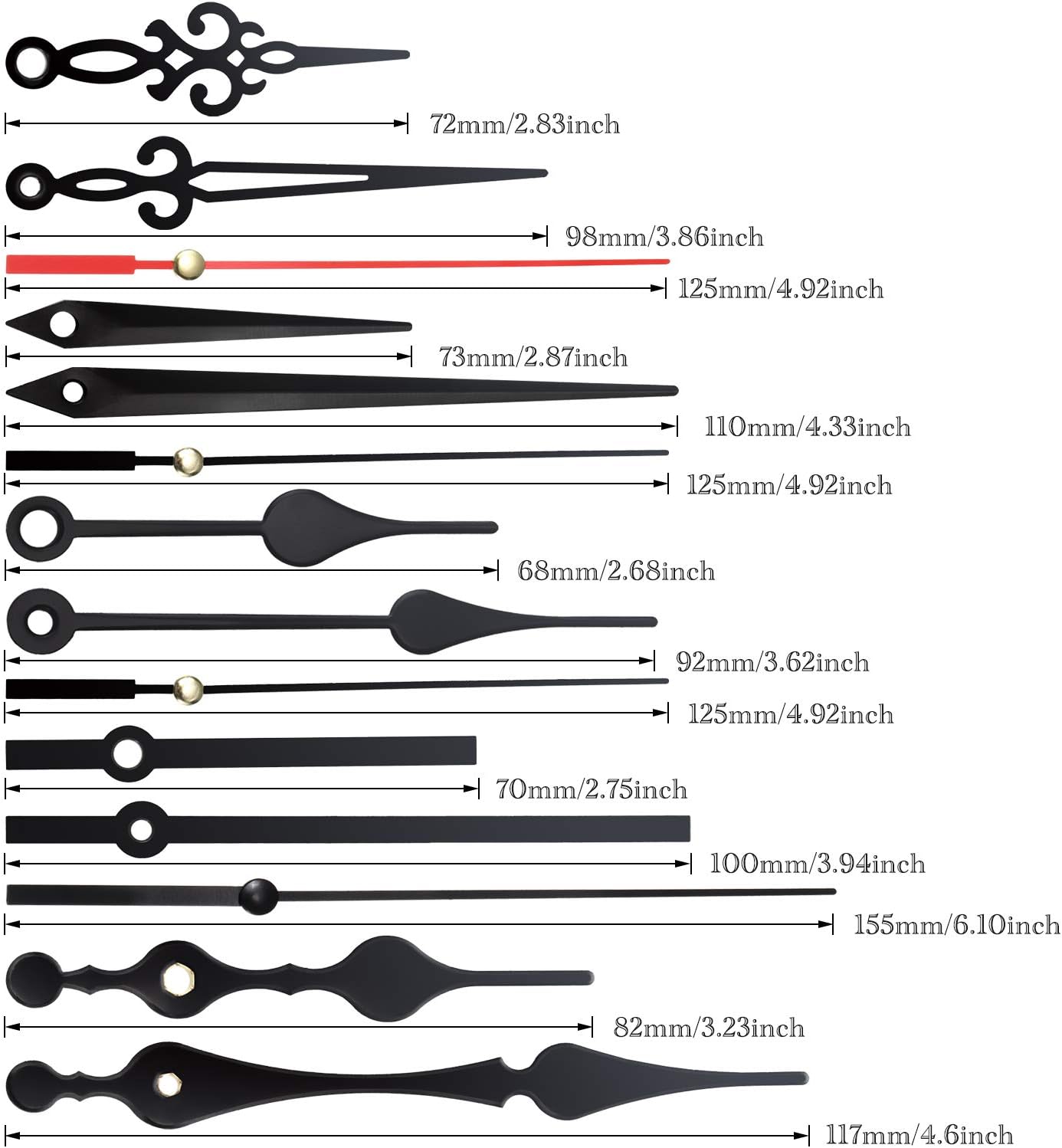 5-Piece Replacement Set for Wall Clock Repair with 20 MM Shaft