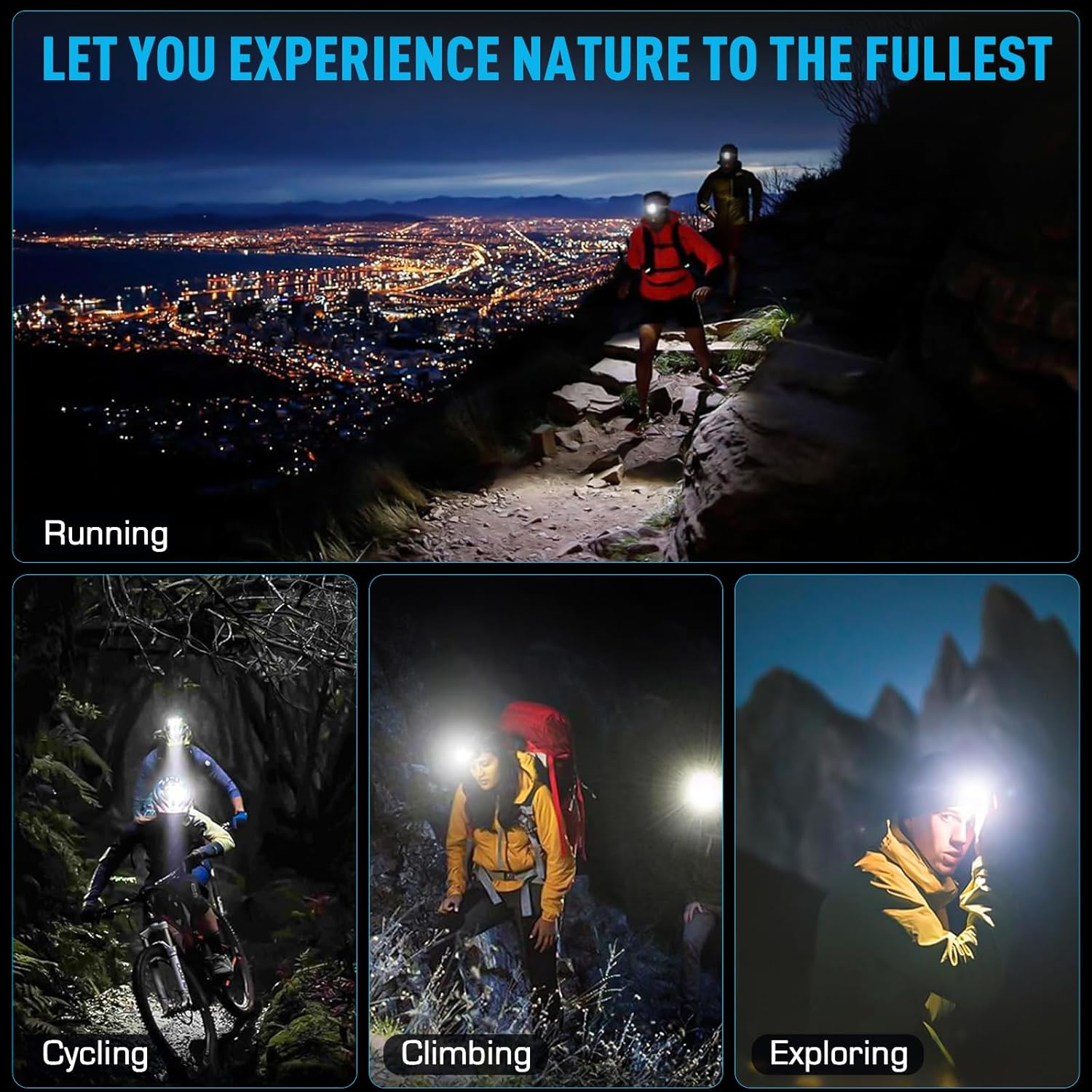 AMAKER 900000 Lumens LED Headlamp Low Battery IPX7 Waterproof Adjustable Powerful Beam