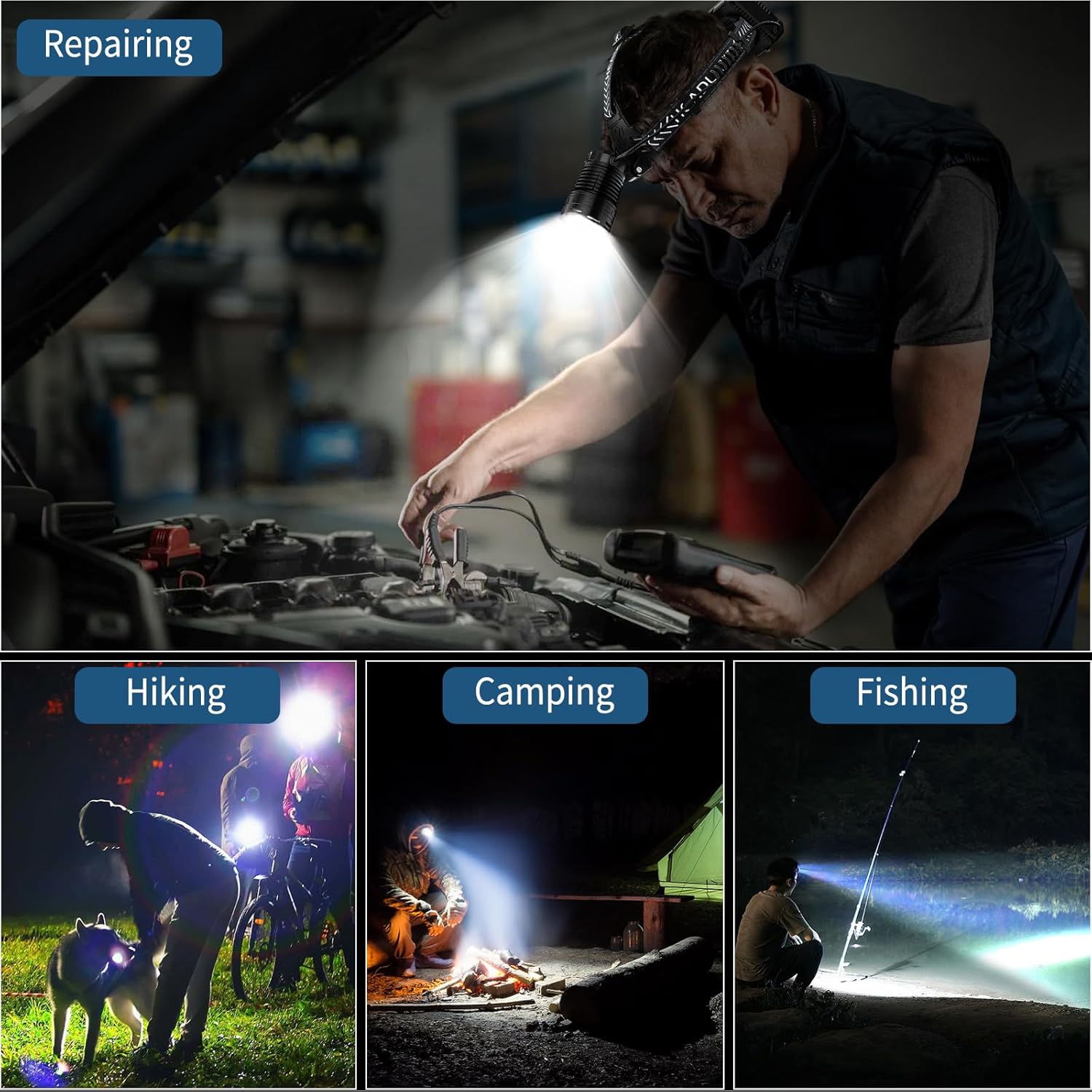 Cinlinso Rechargeable Headlamp 2-Pack 4 Modes 90 Adjustable 990000 Lumens IPX6 Waterproof