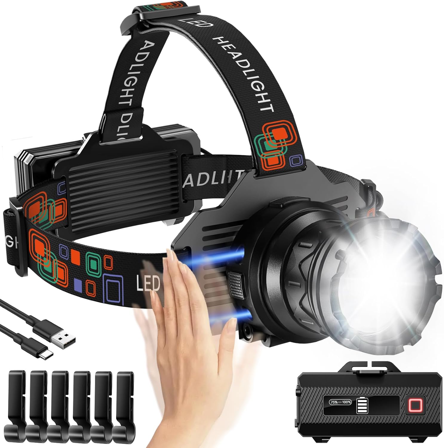 Reliable Motion Sensor Headlamp with 990000 LM Light 9 Modes IPX7 Waterproof