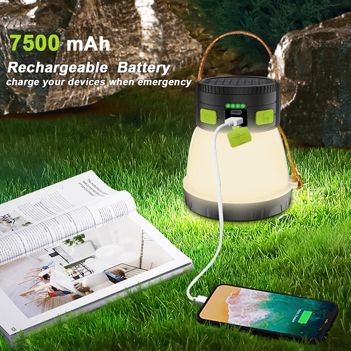 iToncs LED Camping Lantern 1500 Lumens Rechargeable Solar Setup