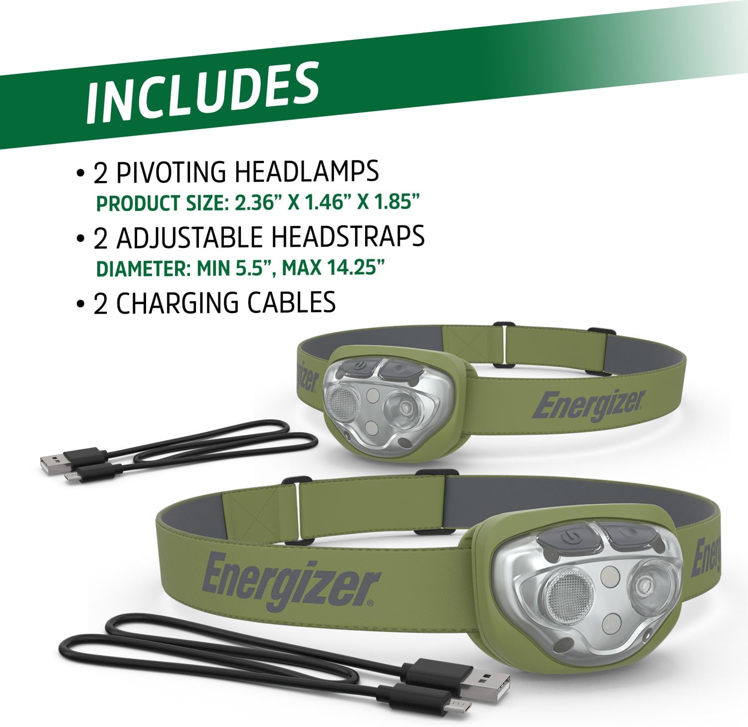 Energizer Rechargeable LED Headlamp Bright Powerful IPX4 Outdoor Light