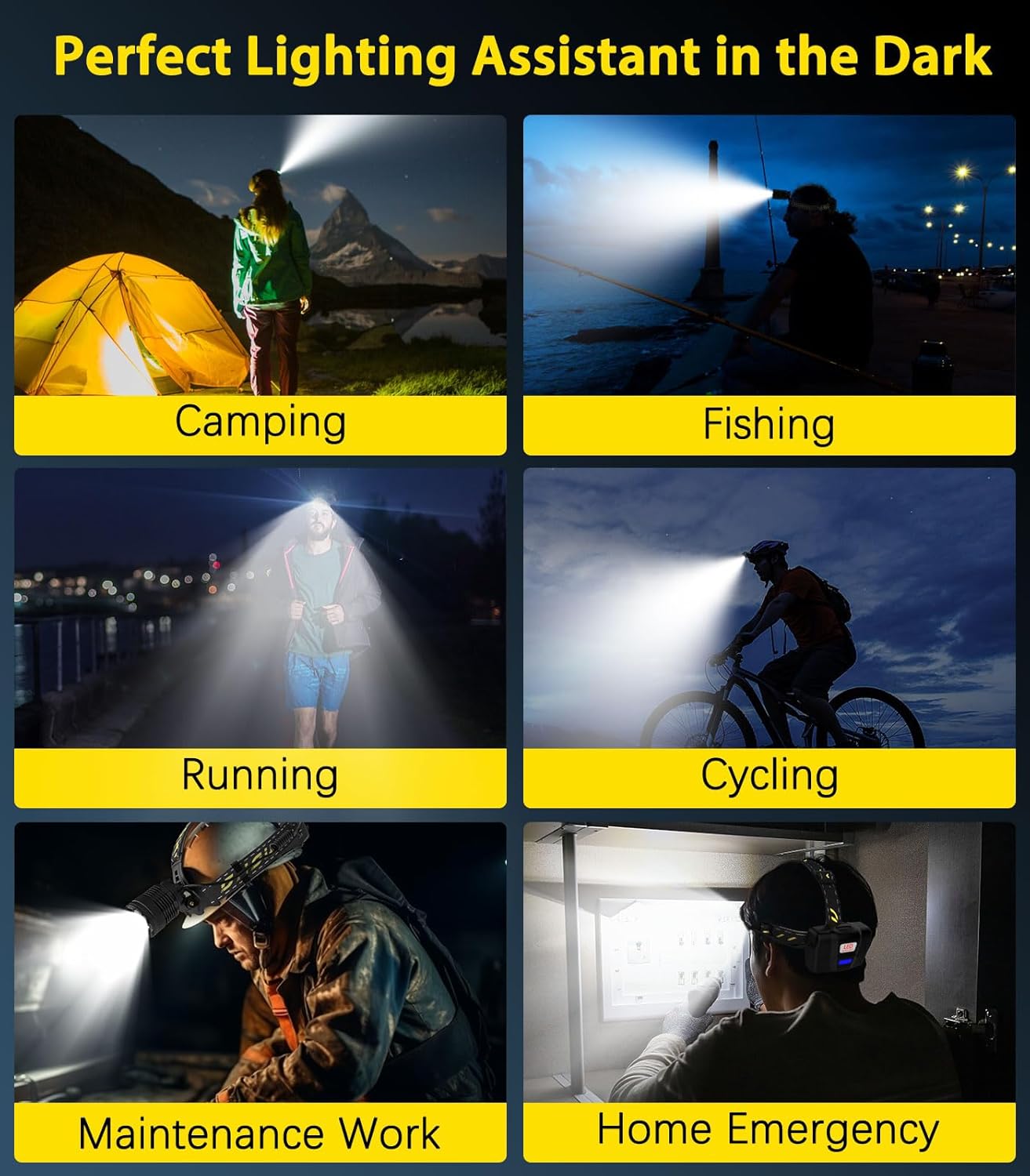 MoKo Rechargeable Headlamp 90000LM 40H Battery Life 7 Modes IP68 Waterproof